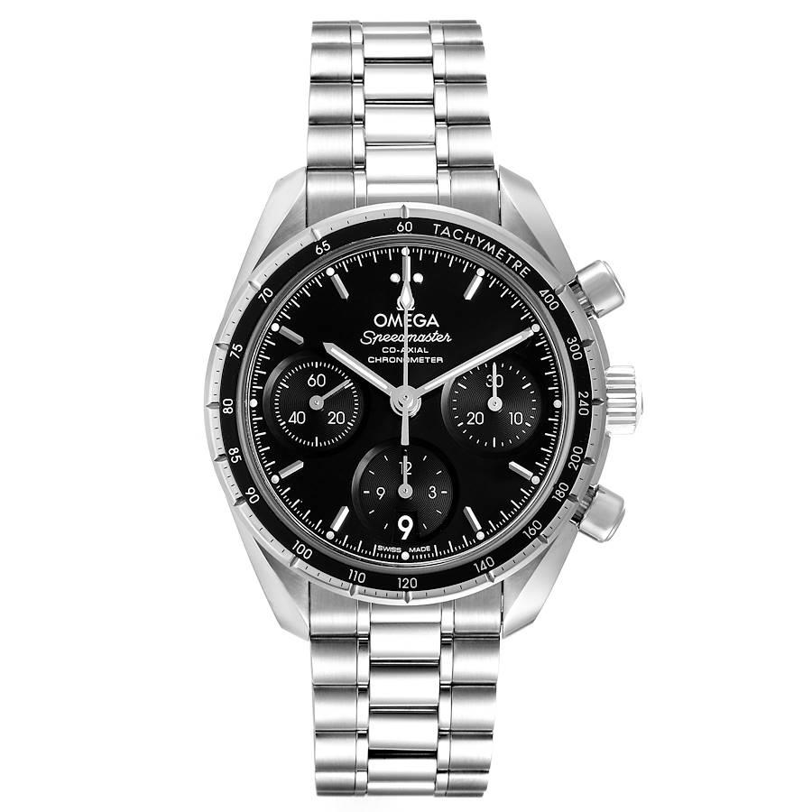 Omega Speedmaster 38 Co-Axial Chronograph Watch 324.30.38.50.01.001 Unworn. Authomatic self-winding C-Axial chronograph movement. Calibre 3330. Stainless steel round case 38.0 mm in diameter. Seahorse medallion on the caseback. Stainless steel bezel