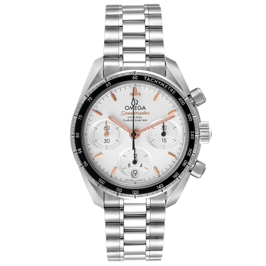 Omega Speedmaster 38 Co-Axial Chronograph Uhr 324.30.38.50.02.001 Ungetragen. Automatisches Chronographenwerk mit Automatikaufzug, Säulenradmechanismus und Co-Axial-Hemmung. Freie Spiralfeder-Unruh mit Si14 Silizium-Unruhspirale. Offiziell