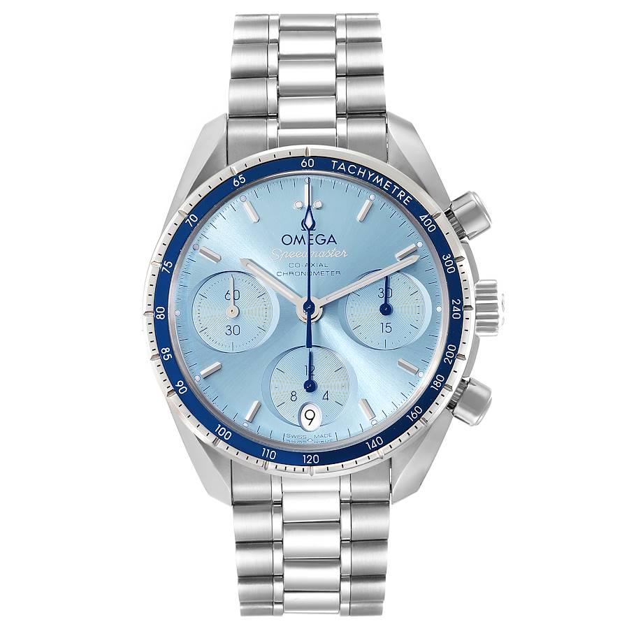Omega Speedmaster 38 Co-Axial Chronograph Watch 324.30.38.50.03.001 Box Card. Automatic self-winding chronograph movement with column-wheel mechanism and Co-Axial escapement. Free sprung-balance equipped with Si14 silicon balance spring. Officially