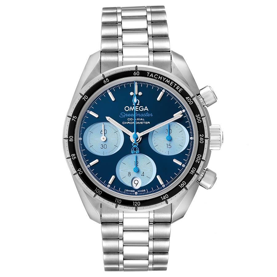 Omega Speedmaster 38 Orbis Blue Dial Mens Watch 324.30.38.50.03.002 Box Card. Automatic self-winding chronograph movement. Column-wheel mechanismand Co-Axial escapement. Free sprung-balance equipped with Si14 silicon balance spring. Caliber 3330.