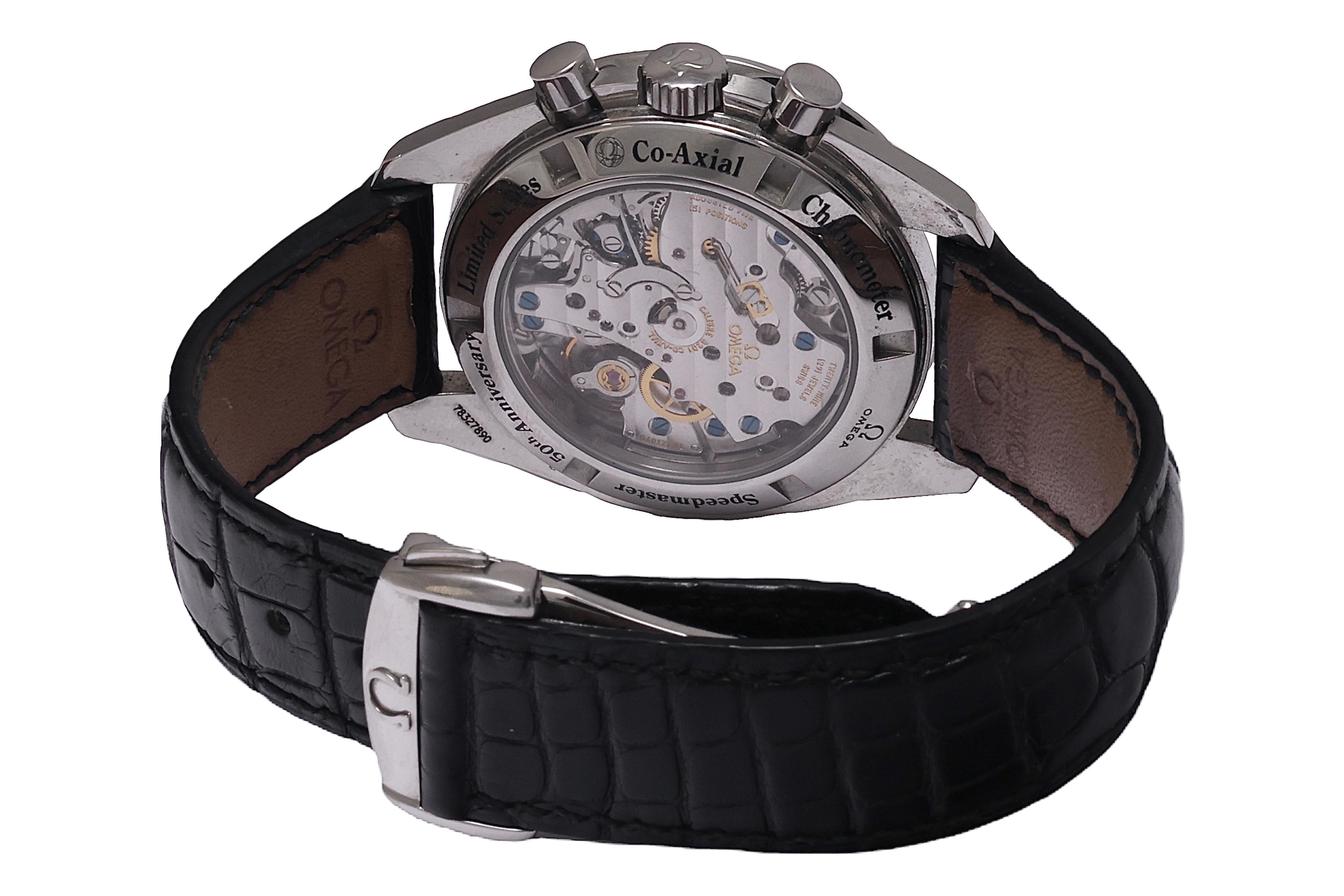 Omega Speedmaster 50. Jahrestag Limitierte Auflage Co Axial Chronograph Uhr im Angebot 5