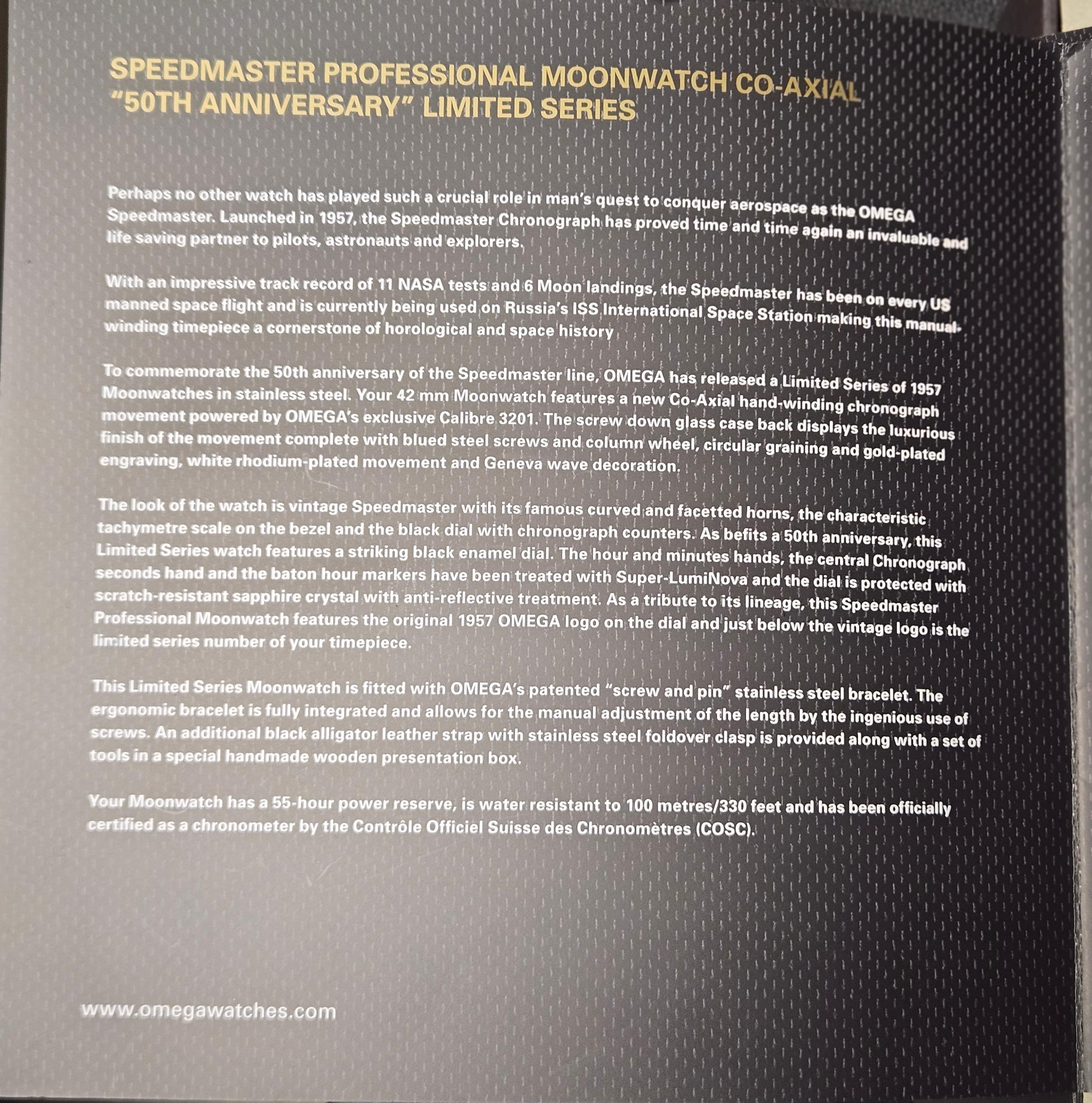 Omega Speedmaster 50e anniversaire édition limitée Co Axial Chronograph Montre en vente 13