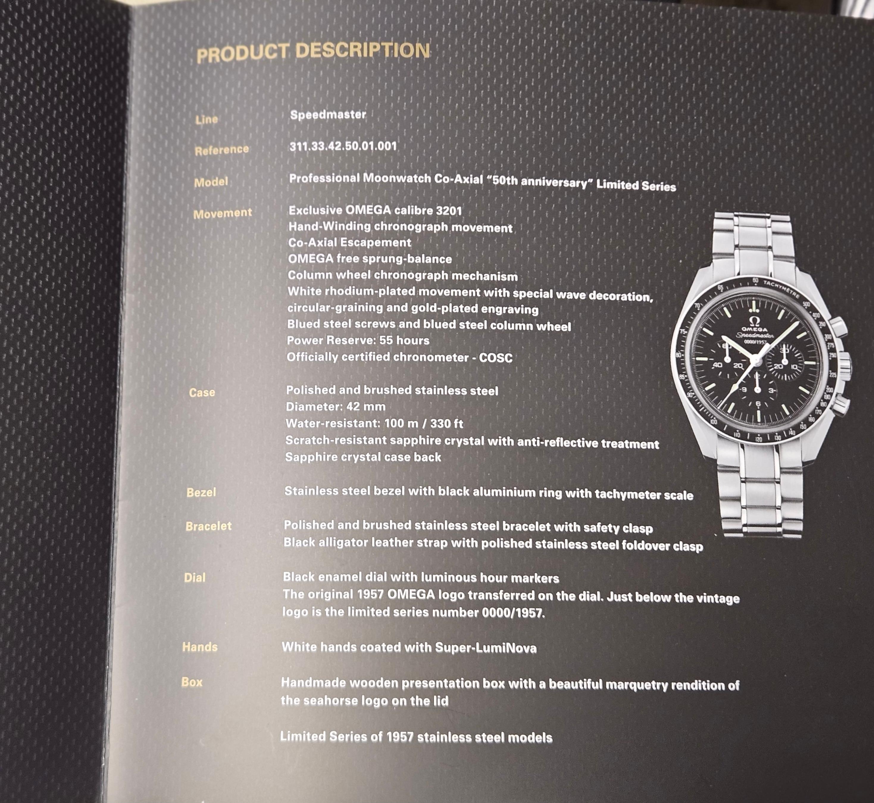 Omega Speedmaster 50th Anniversary Limited Edition Co Axial Chronograph Watch For Sale 13