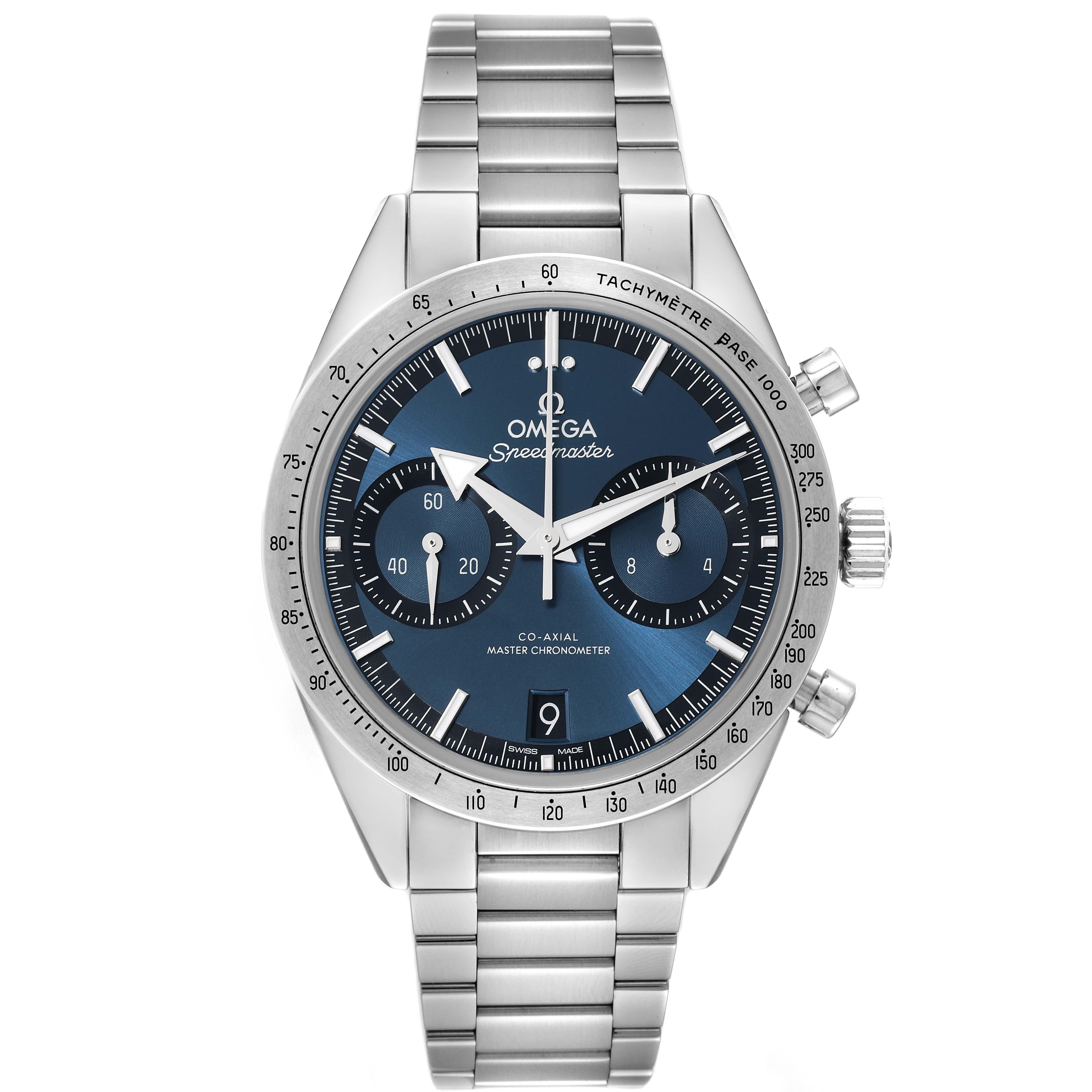Omega Speedmaster 57 Broad Arrow Steel Mens Watch 332.10.41.51.03.001 Unworn. Officially certified chronometer automatic self-winding chronograph movement. Column wheel mechanism and Co-Axial escapement. Silicon balance-spring on free