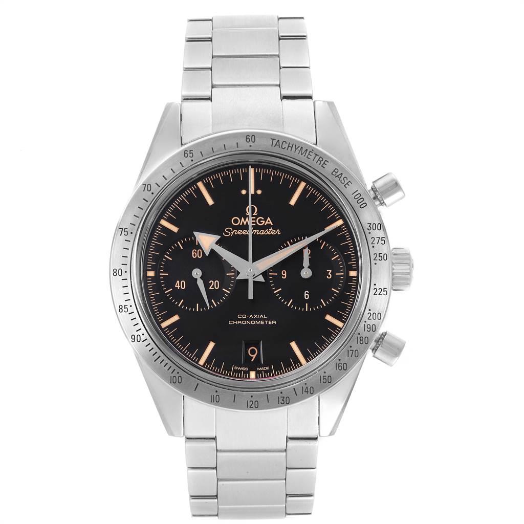 Omega Speedmaster 57 Broad Arrow Watch 331.10.42.51.01.002 Box Card In Excellent Condition For Sale In Atlanta, GA