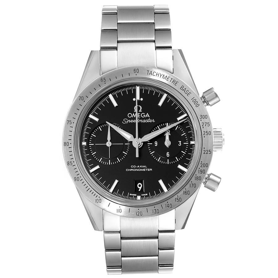 Omega Speedmaster 57 Co-Axial Chronograph Watch 331.10.42.51.01.001 Box Card. Automatic self-winding chronograph movement with column wheel mechanism and Co-Axial Escapement. Silicon balance-spring on free sprung-balance, 2 barrels mounted in
