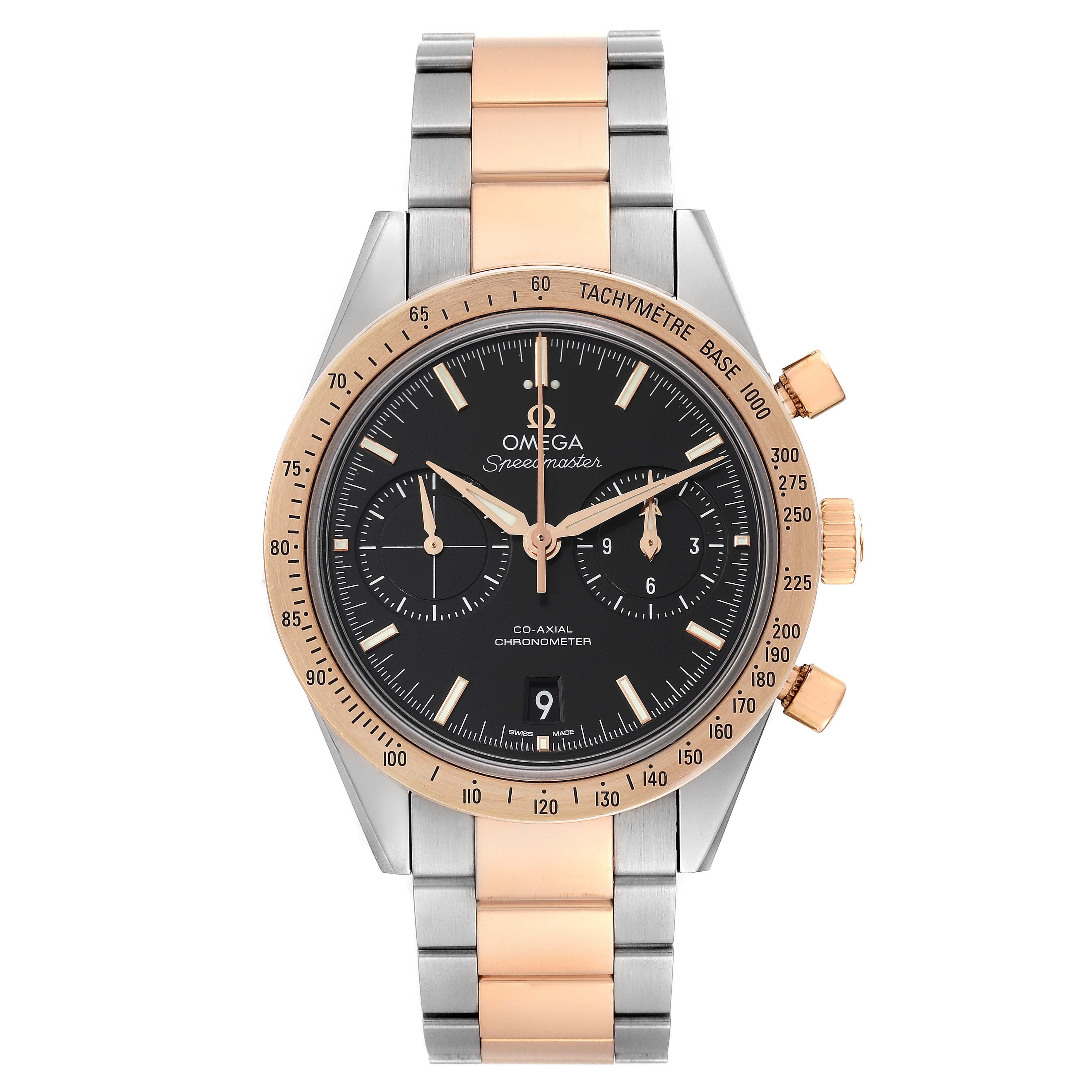 Omega Speedmaster 57 Steel Rose Gold Mens Watch 331.20.42.51.01.002 Box Card In Excellent Condition For Sale In Atlanta, GA