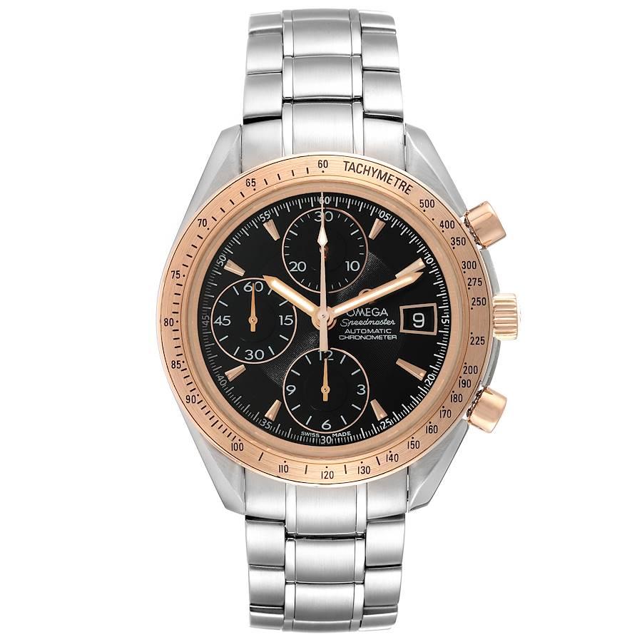 Omega Speedmaster 8157 Steel Rose Gold Watch 323.21.40.40.01.001 Box Card. Authomatic self-winding winding chronograph movement. Stainless steel round case 40 mm in diameter. Rose gold bezel with tachymetre function. Scratch-resistant sapphire