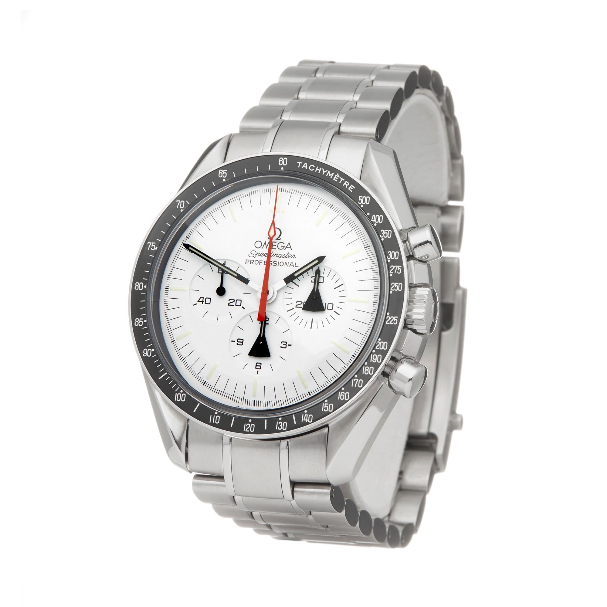 Reference: W6013
Manufacturer: Omega
Model: Speedmaster
Model Reference:31132423004001
Age: 20th November 2008
Gender: Men's
Box and Papers: Box, Manuals, Guarantee, Service Pouch and Service Papers dated 28th March 2019
Dial: White Baton
Glass: