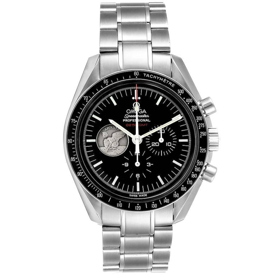 Omega Speedmaster Apollo 11 40th Anniversary Moonwatch 311.30.42.30.01.002. Manual-winding chronograph movement. Stainless steel round case 42.0 mm in diameter. Case back features a large version of the Apollo 11 mission patch and is engraved with