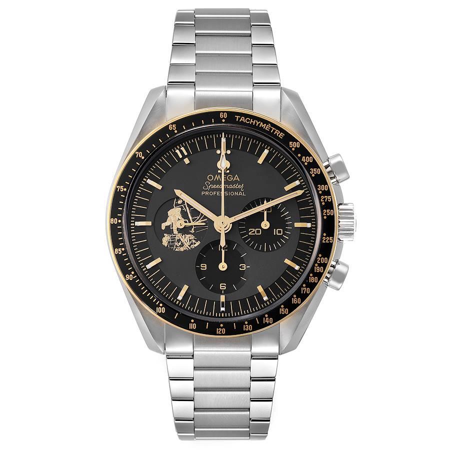 Omega Speedmaster Apollo 11 Limited Edition Steel Mens Watch 310.20.42.50.01.001 Box Card. Manual-winding chronograph movement. Stainless steel round case 42.0 mm in diameter. Case back features a large version of the Apollo 11 mission patch and is