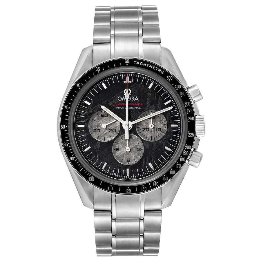 Omega Speedmaster Apollo Soyuz Limited Edition Meteorite Dial MoonWatch 311.30.42.30.99.001. Manual winding chronograph movement. Stainless steel round case 42.0 mm in diameter. Case back engraved with ''THE FIRST INTERNATIONAL SPACE FLIGHT