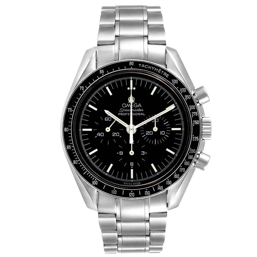Omega Speedmaster Apollo XI 30th Anniversary Moonwatch 3560.50.00 Card. Manual winding chronograph movement. Stainless steel round case 42 mm in diameter.The caseback is stamped with the Apollo II mission emblem and Neil Armstrong?s first words