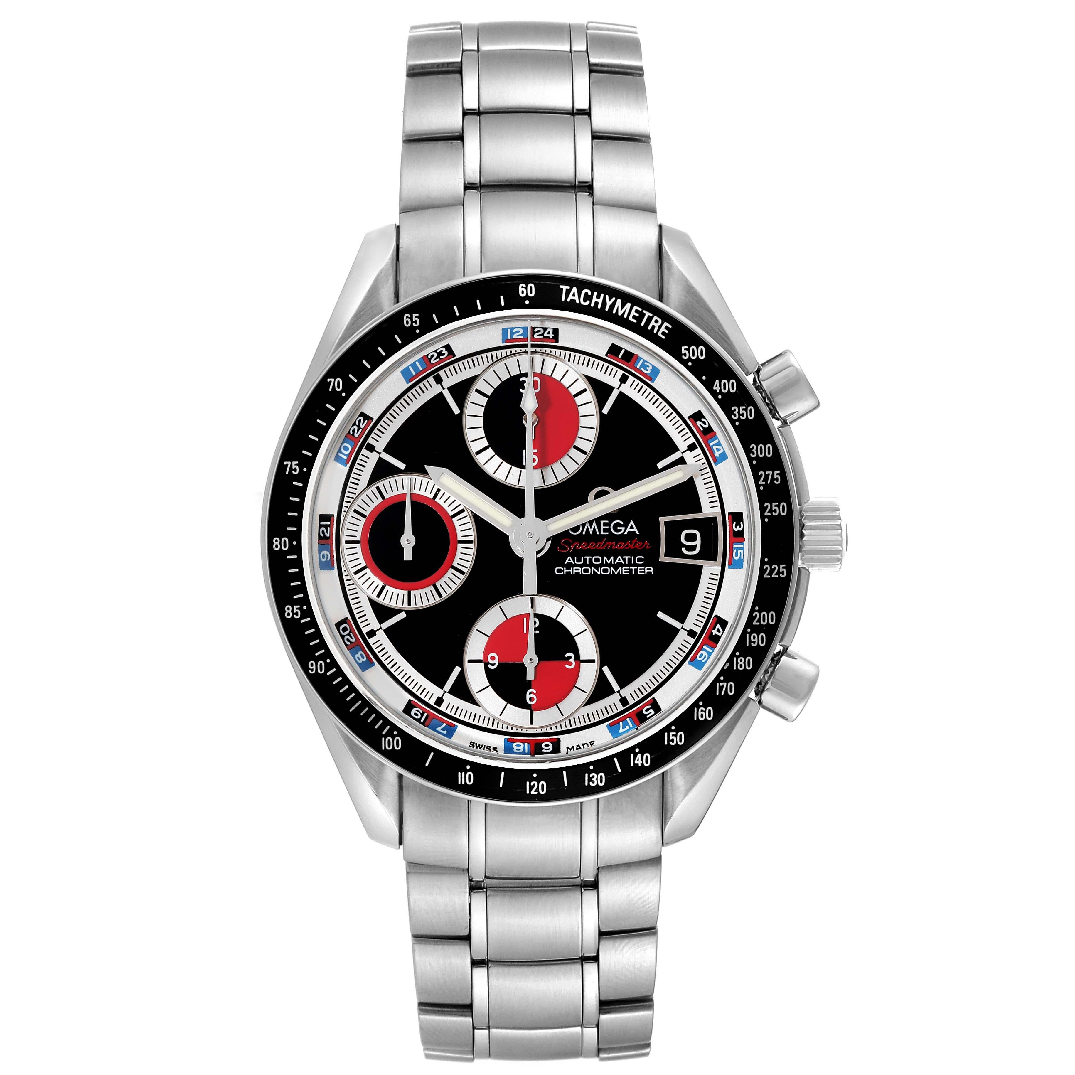 Omega Speedmaster Black Red Casino Dial Steel Mens Watch 3210.52.00 Box Card For Sale 1