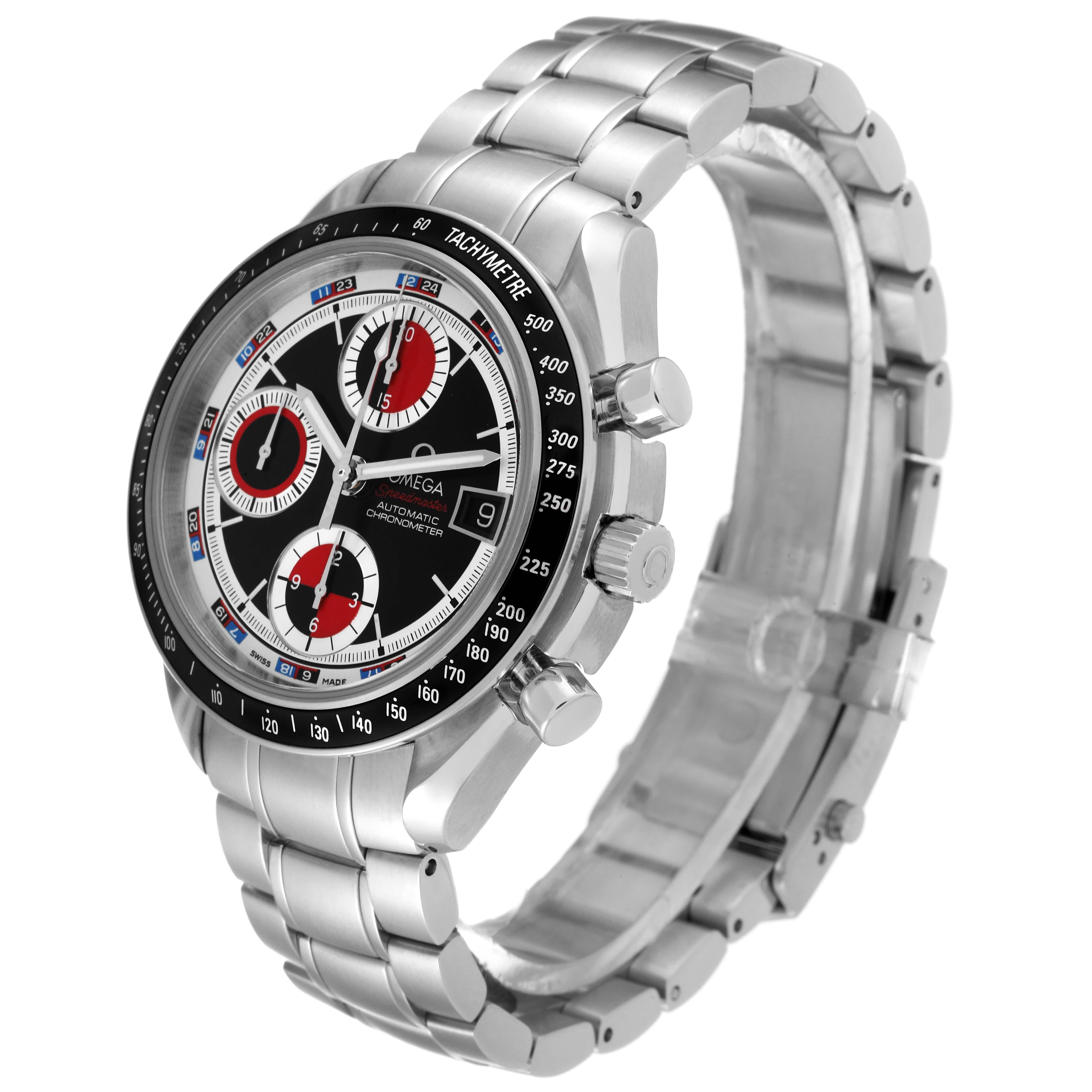 Omega Speedmaster Black Red Casino Dial Steel Mens Watch 3210.52.00 Card Pour hommes en vente