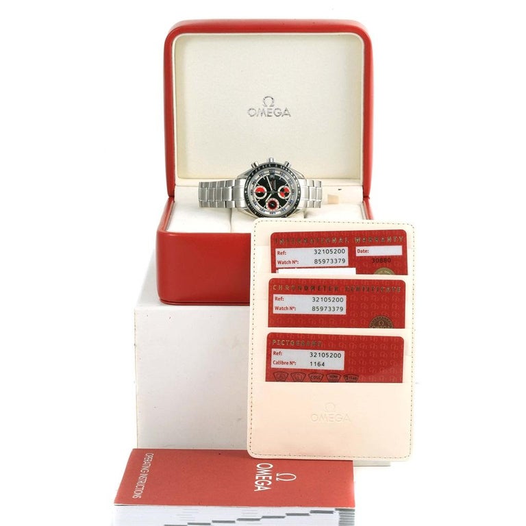 Omega Speedmaster Black Red Dial Chronograph Watch 3210.52.00 Box Card ...