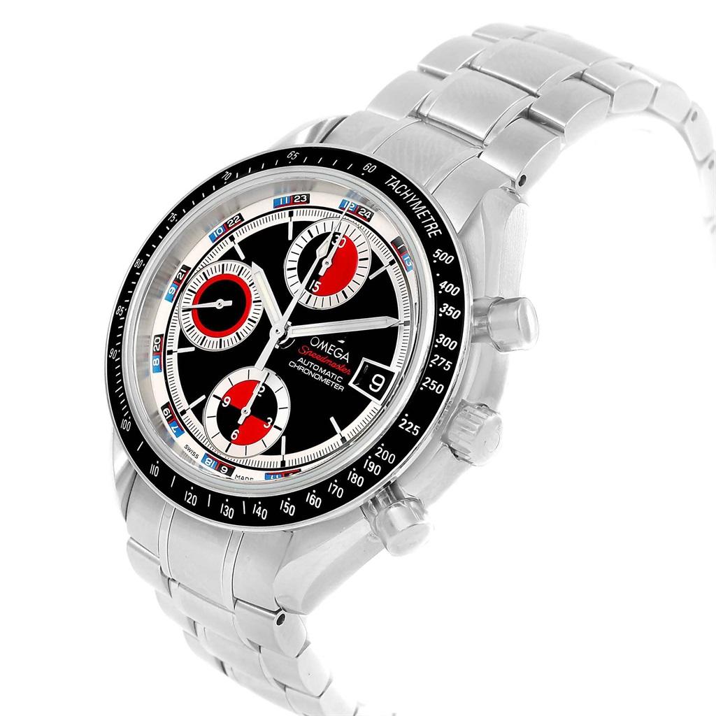 Omega Speedmaster Black White Red Casino Dial Men’s Watch 3210.52.00 In Excellent Condition For Sale In Atlanta, GA