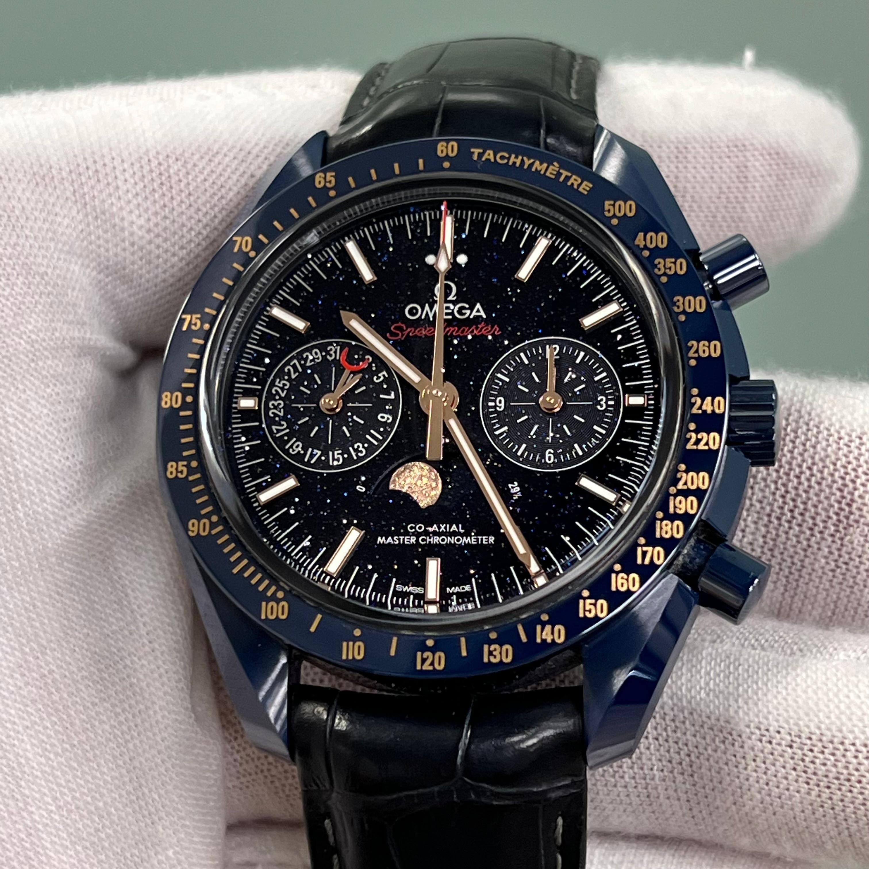 Omega Speedmaster Blu Ceramica AVENTURINE 304.93.44.52.03.002 Scatola in Pelle Carta in vendita 9