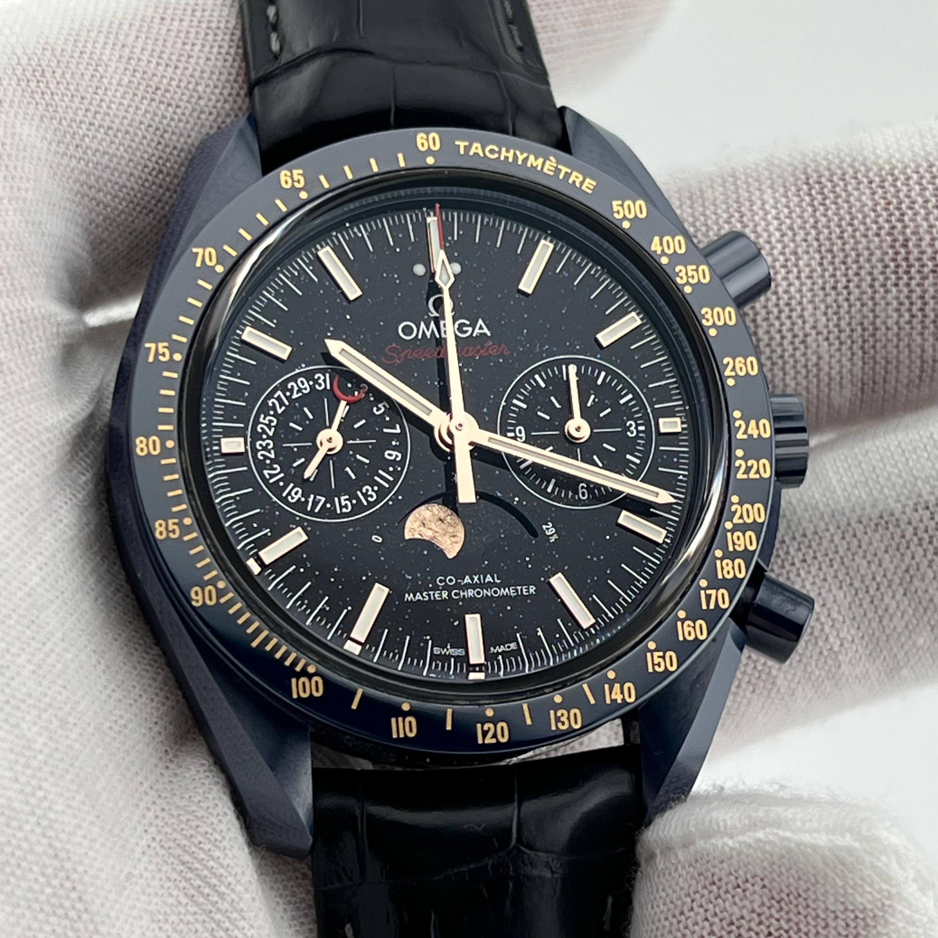 Omega Speedmaster Blu Ceramica AVENTURINE 304.93.44.52.03.002 Scatola in Pelle Carta in vendita 1
