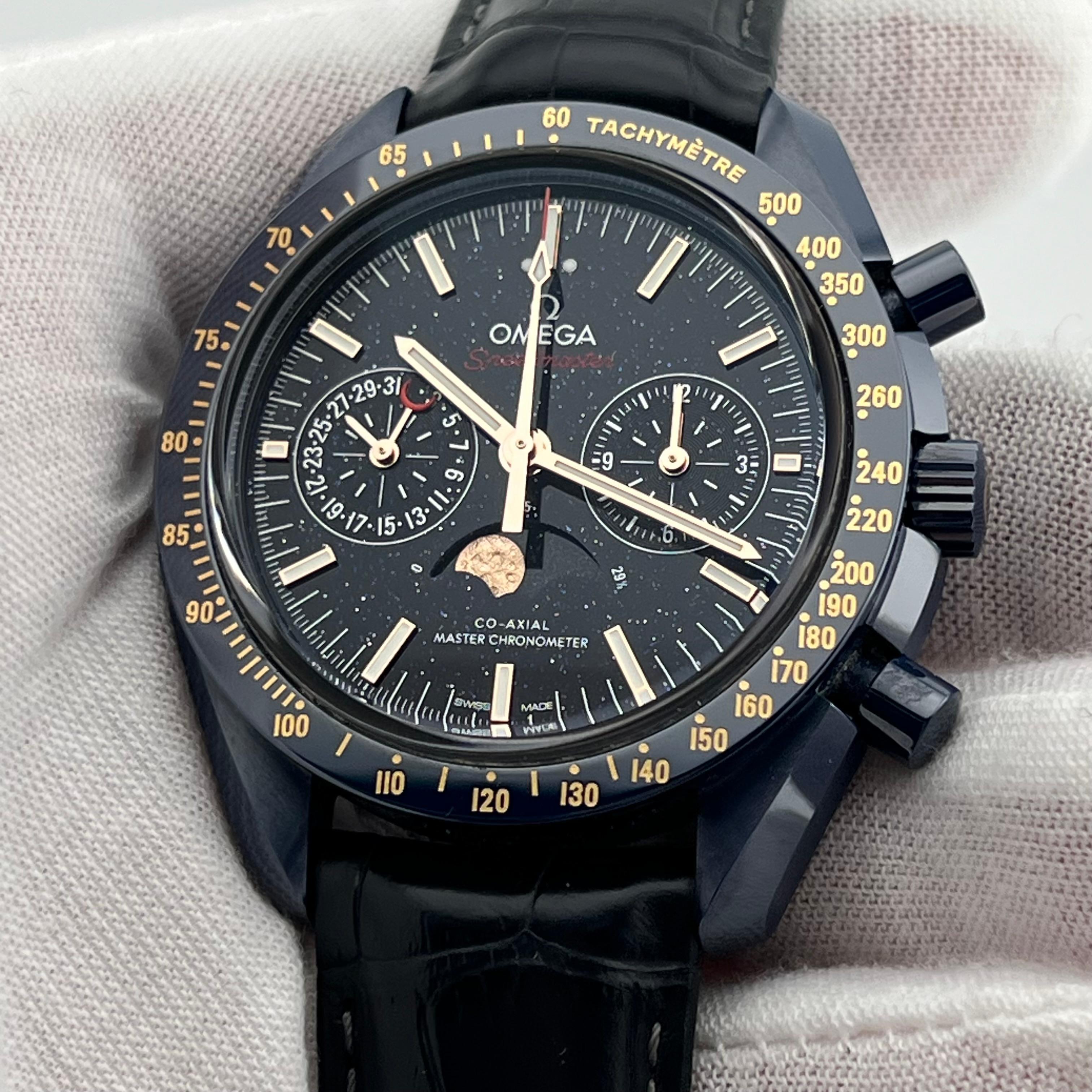 Omega Speedmaster Blu Ceramica AVENTURINE 304.93.44.52.03.002 Scatola in Pelle Carta in vendita 2