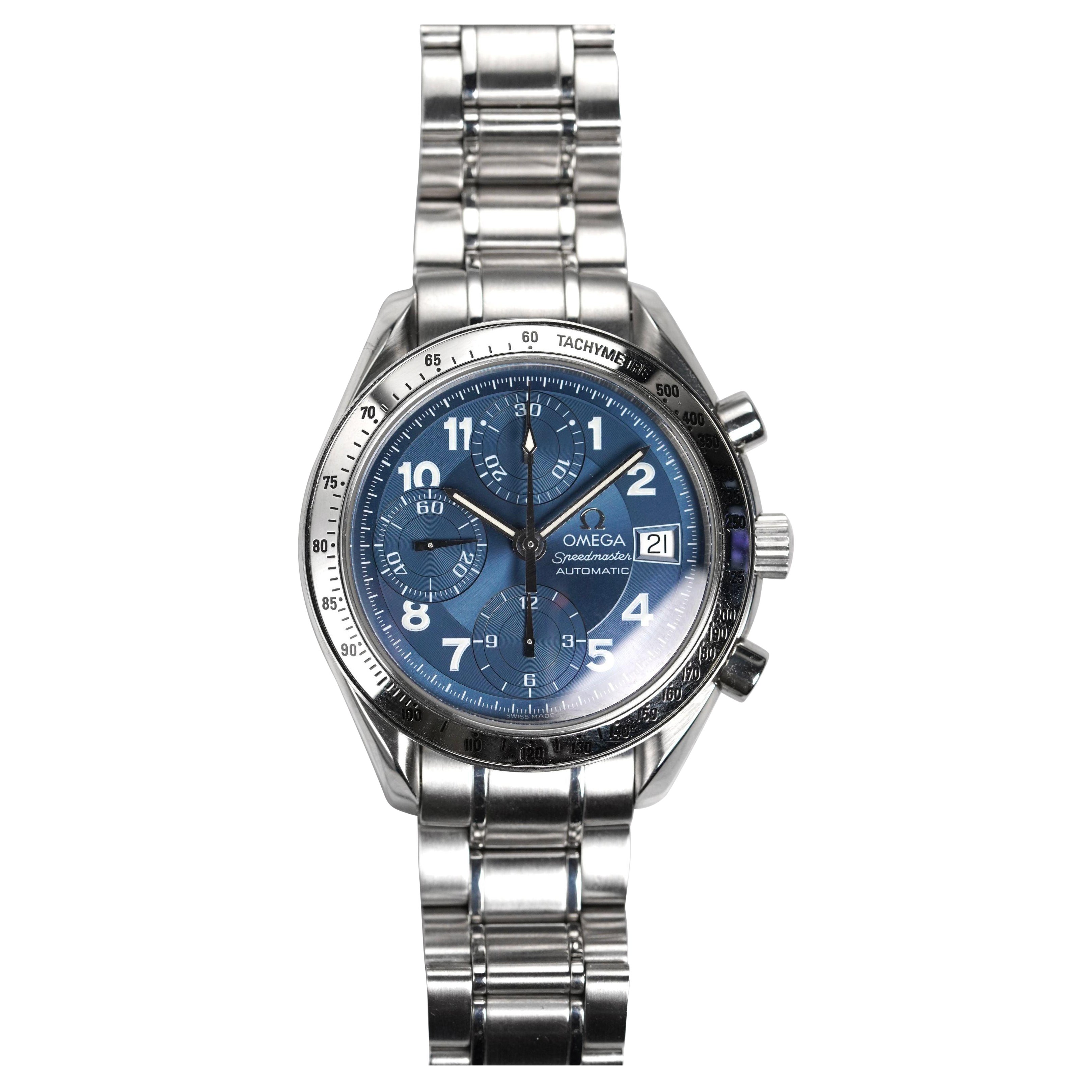 Omega Speedmaster Blue Dial Watch in Steel, 1990-2000