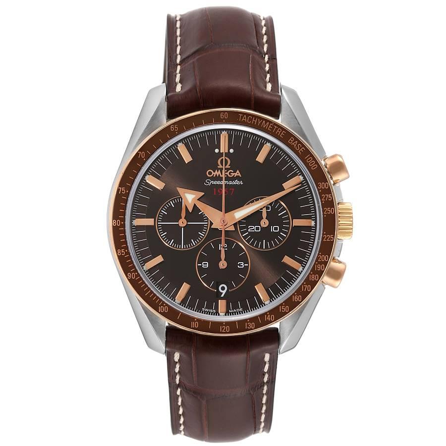 Omega Speedmaster Broad Arrow 1957 Steel Rose Gold Watch 321.93.42.50.13.001. Officially certified chronometer automatic self-winding movement. Column wheel mechanism and Co-Axial Escapement. Stainless steel and rose gold case 42 mm in diameter.