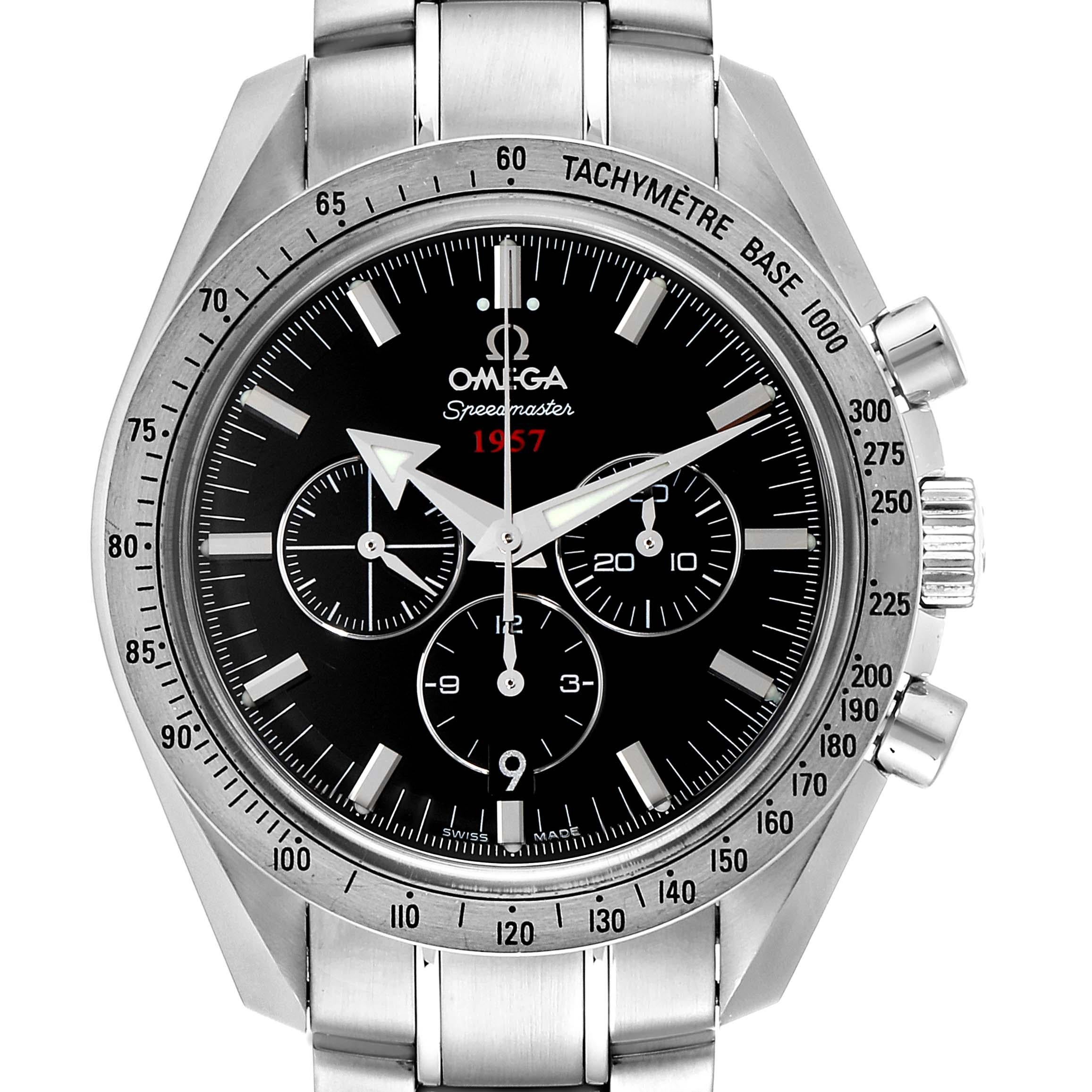 Omega Speedmaster Broad Arrow 1957 Watch 321.10.42.50.01.001. Automatic self-winding chronograph movement with column wheel mechanism and Co-Axial Escapement. Stainless steel round case 42.0 mm in diameter. Stainless steel bezel with tachymetre