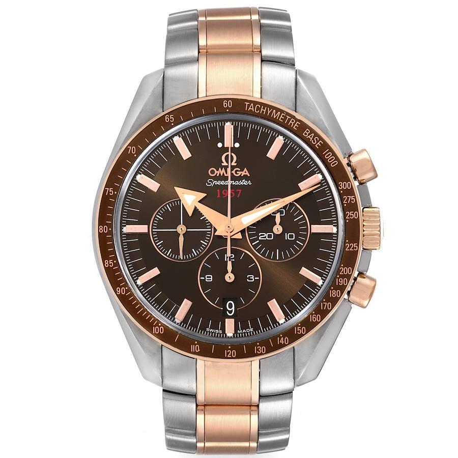 Omega Speedmaster Broad Arrow Steel Rose Gold Mens Watch 321.90.42.50.13.001. Automatic self-winding chronograph movement with column wheel mechanism and Co-Axial Escapement. Caliber 3313. Stainless steel and 18K rose gold round case 42.0 mm in