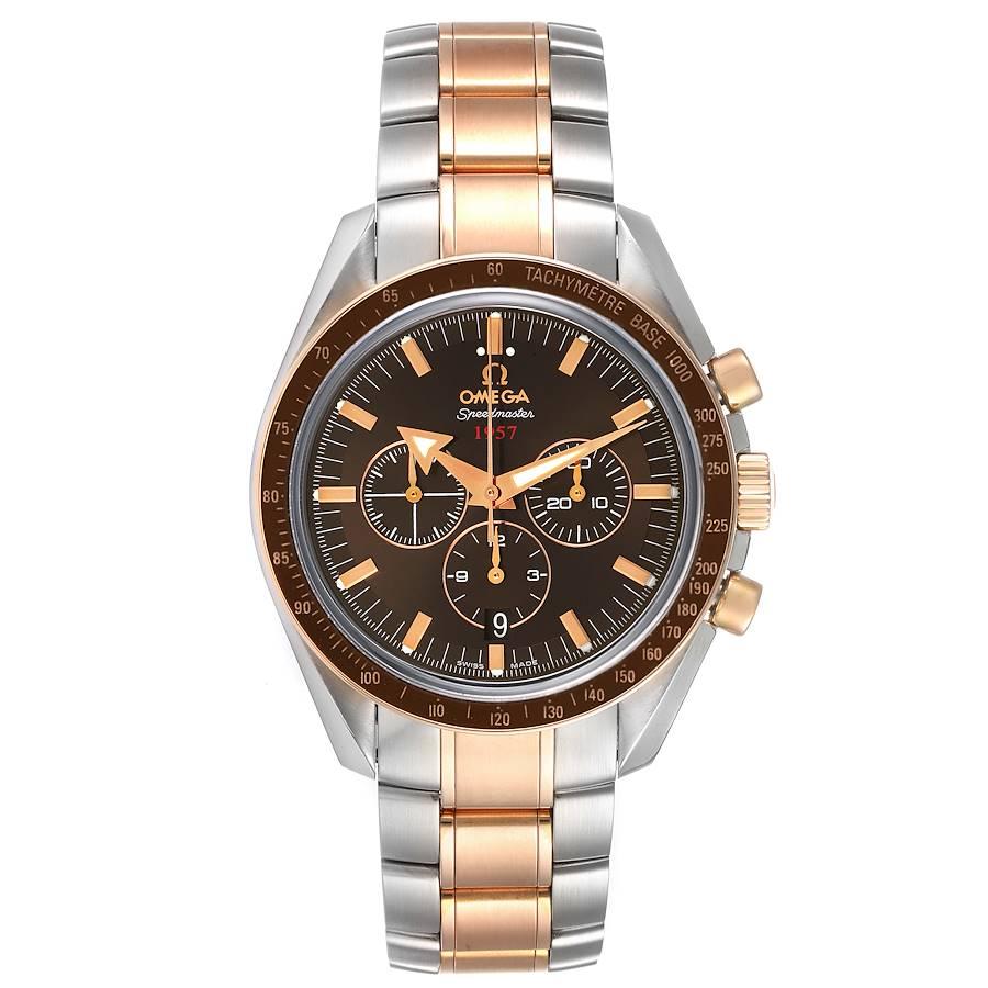 Omega Speedmaster Broad Arrow Steel Rose Gold Watch 321.90.42.50.13.001 Unworn. Automatic self-winding chronograph movement with column wheel mechanism and Co-Axial Escapement. Caliber 3313. Stainless steel and 18K rose gold round case 42.0 mm in