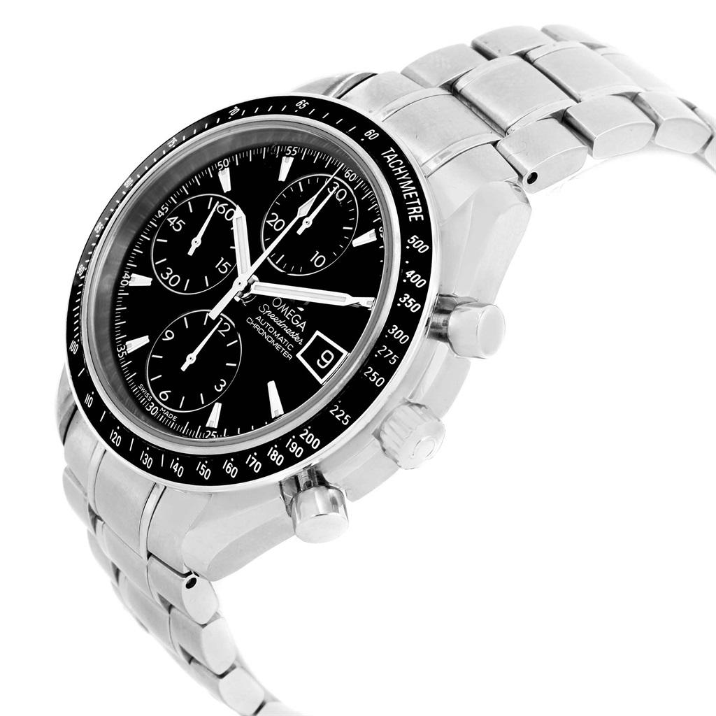Omega Speedmaster Chronograph Steel Mens Watch 3210.50.00. Authomatic self-winding winding chronograph movement. Stainless steel round case 40.0 mm in diameter. Fixed black bezel with tachymetre function. Scratch-resistant sapphire crystal with
