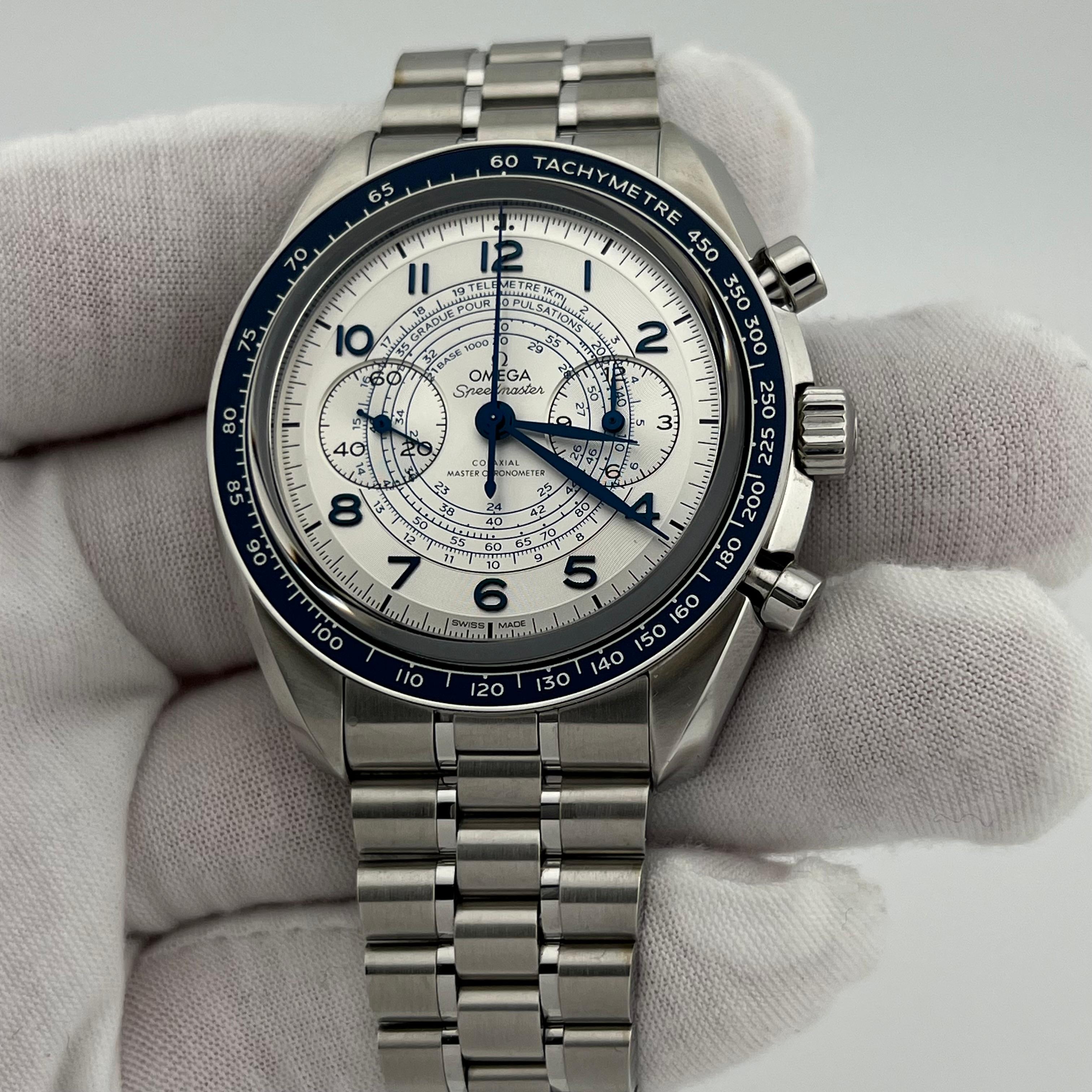 Omega Speedmaster Chronoscope 329.30.43.51.02.001 43mm Edelstahl Box Papier Herren im Angebot