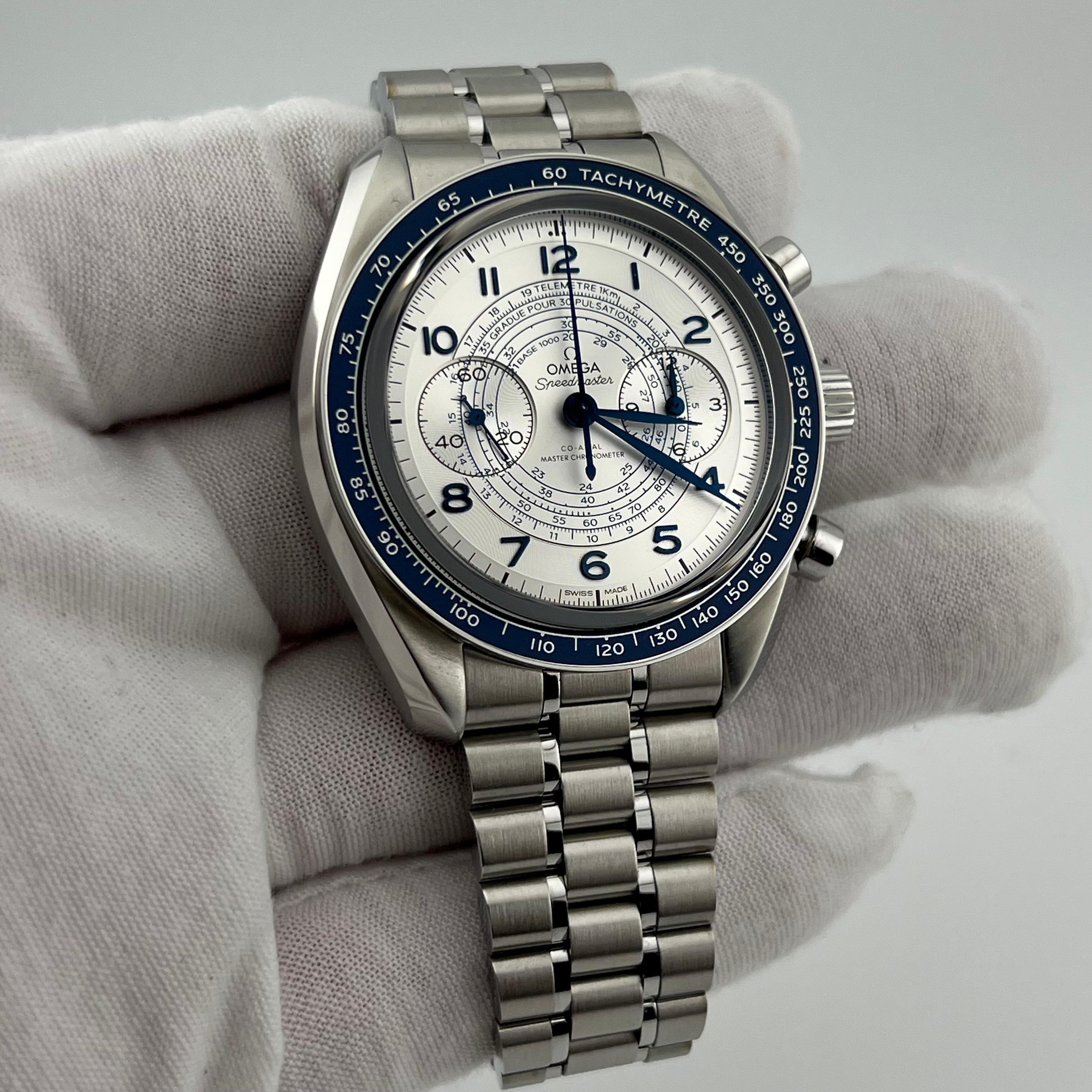Omega Speedmaster Chronoscope 329.30.43.51.02.001 43mm Edelstahl Box Papier im Angebot 1