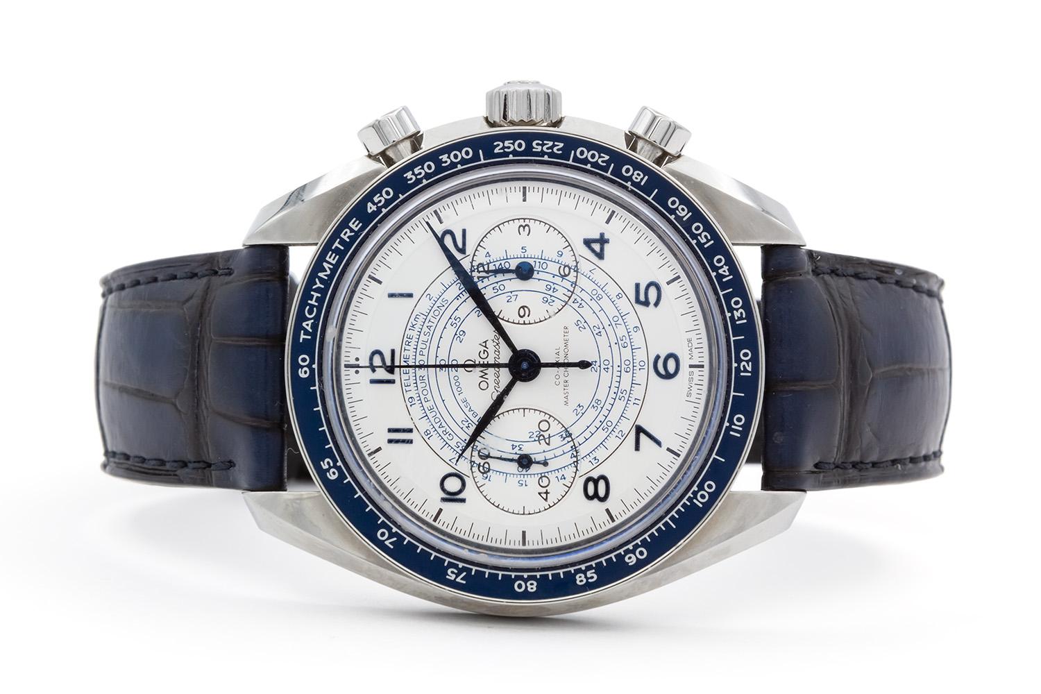 We are pleased to offer this Omega Speedmaster Chronoscope 329.33.43.51.02.001 complete with original Box & Papers. The Chronoscope collection has taken the legendary Speedmaster design and combined it with inspiration from OMEGA’s chronograph