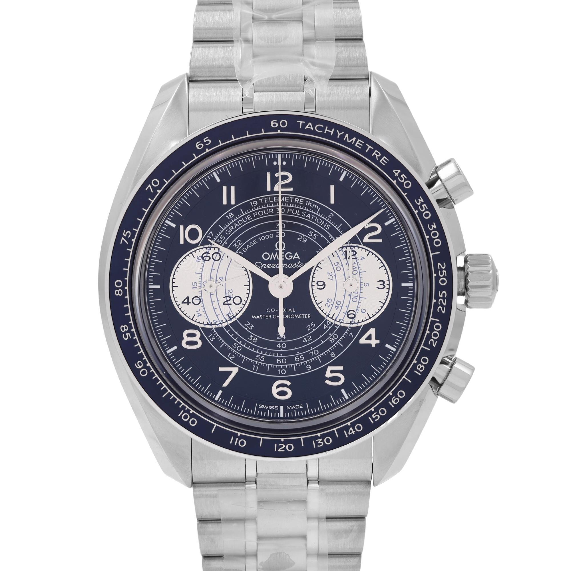 Unworn Omega Speedmaster Chronoscope Steel Blue Dial Hand-Wind Men's Watch 329.30.43.51.03.001. This Beautiful Timepiece is Powered by an Automatic Movement and Features: Stainless Steel Case & Bracelet Fixed Stainless Steel Bezel with Blue