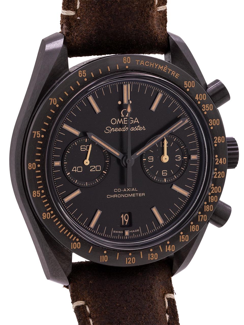 
Omega Speedmaster Dark Side of the Moon “Vintage Black”. The Vintage Black is one of the variations of this famous Speedmaster family. With a 44.25mm fully ceramic case, ceramic dial and bezel, this watch is a dark and refreshing version of the