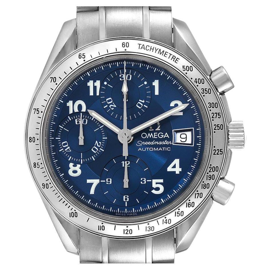 Omega Montre Speedmaster Date 39 avec cadran bleu et chronographe pour hommes 3513.82.00 en vente