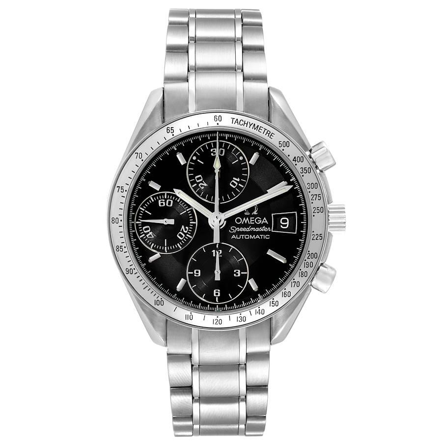 Omega Speedmaster Date 39mm Automatic Steel Mens Watch 3513.50.00 Box Card. Automatic self-winding chronograph movement. Stainless steel round case 39 mm in diameter. Stainless steel bezel with tachymetre function. Scratch-resistant sapphire crystal