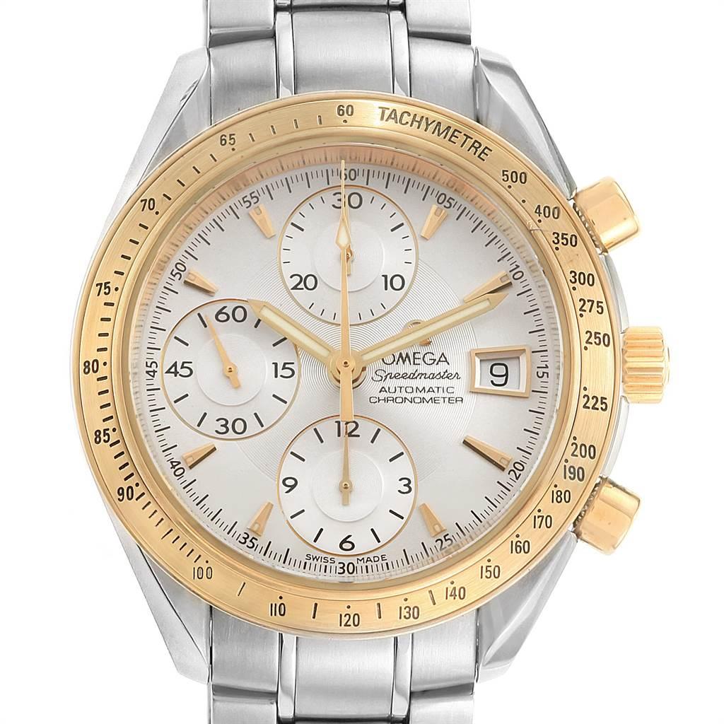 Omega Speedmaster Date 40mm Steel Yellow Gold Watch 323.21.40.40.02.001. Automatic self-winding chronograph movement. Caliber 1164. Stainless steel and 18K yellow gold round case 40mm in diameter. 18K yellow gold bezel with tachymetre function.