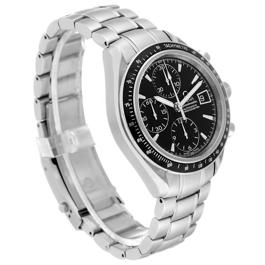 Omega Speedmaster Date Stahl-Herrenuhr mit schwarzem Zifferblatt 3210,50,00 im Zustand „Hervorragend“ in Atlanta, GA
