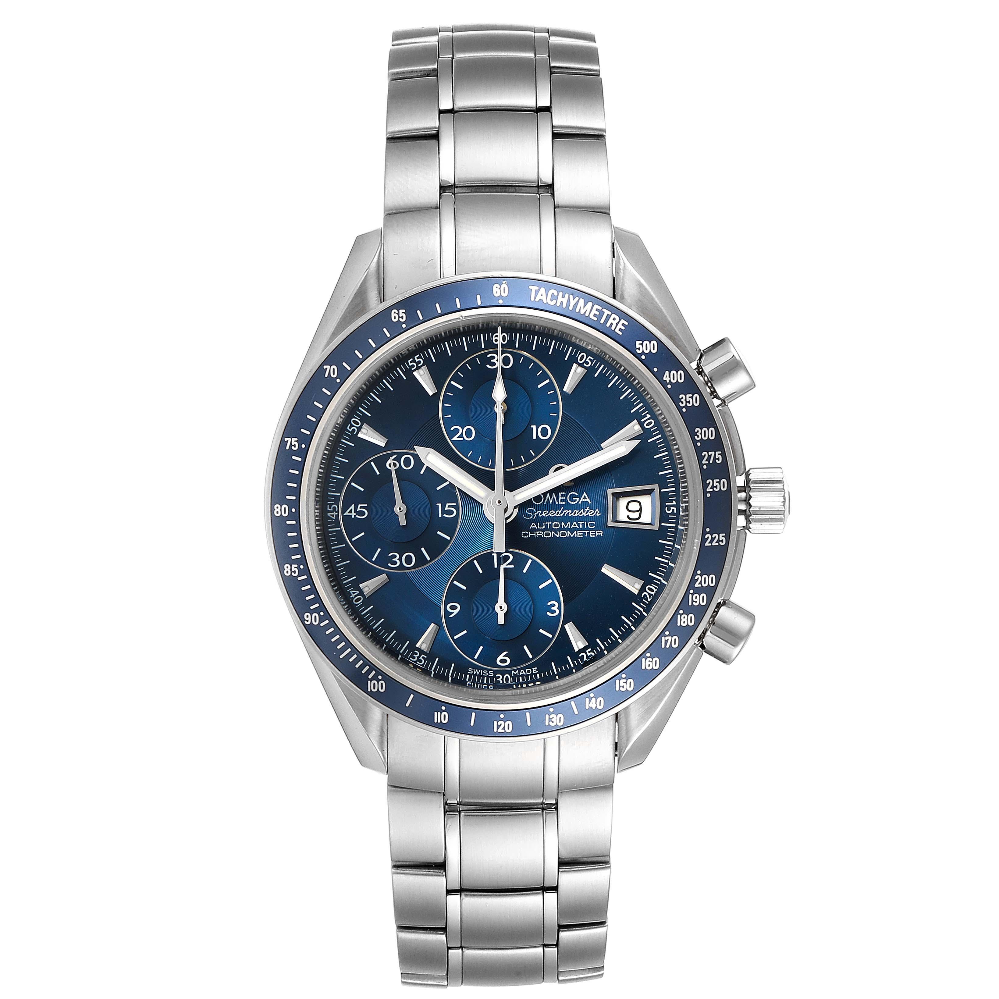 Omega Speedmaster Date Blue Dial Chronograph Mens Watch 3212.80.00 In Excellent Condition In Atlanta, GA