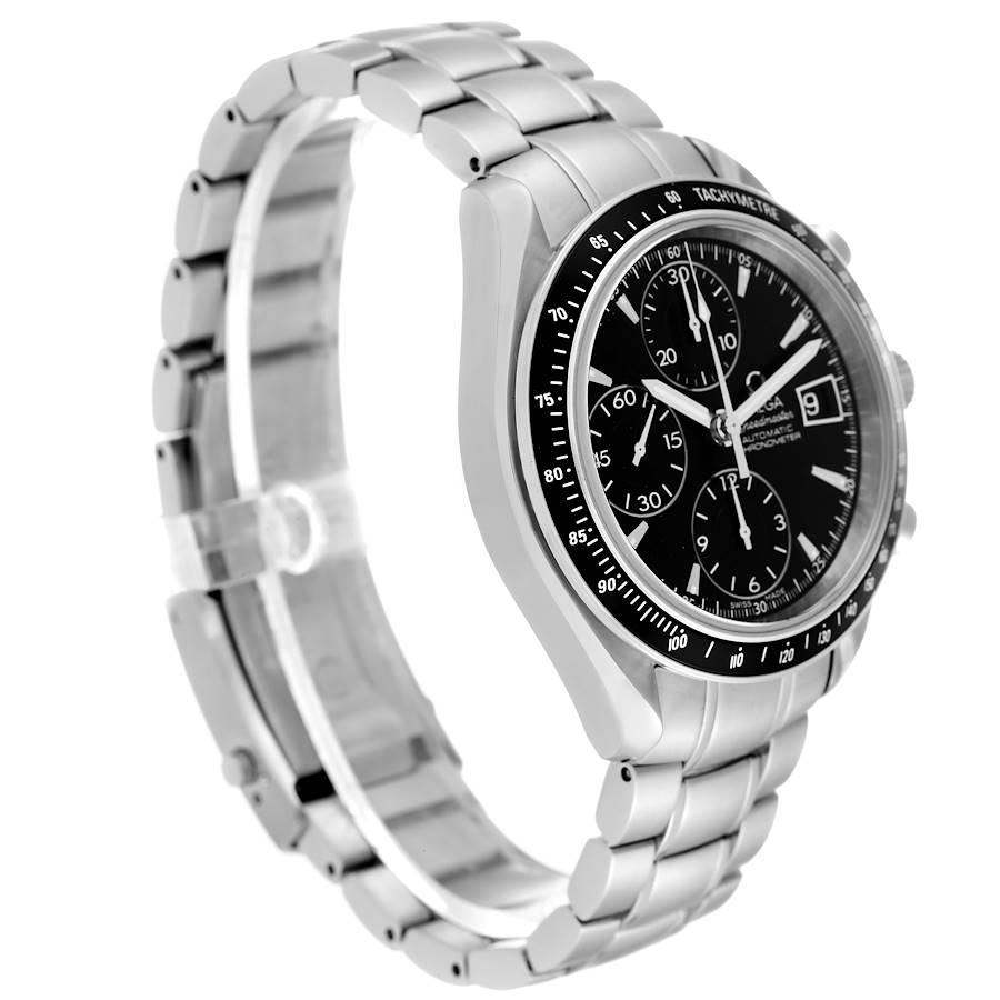 Omega Speedmaster Date Chronograph Herrenuhr mit schwarzem Zifferblatt 3210,50,00 Boxkarte im Zustand „Hervorragend“ in Atlanta, GA