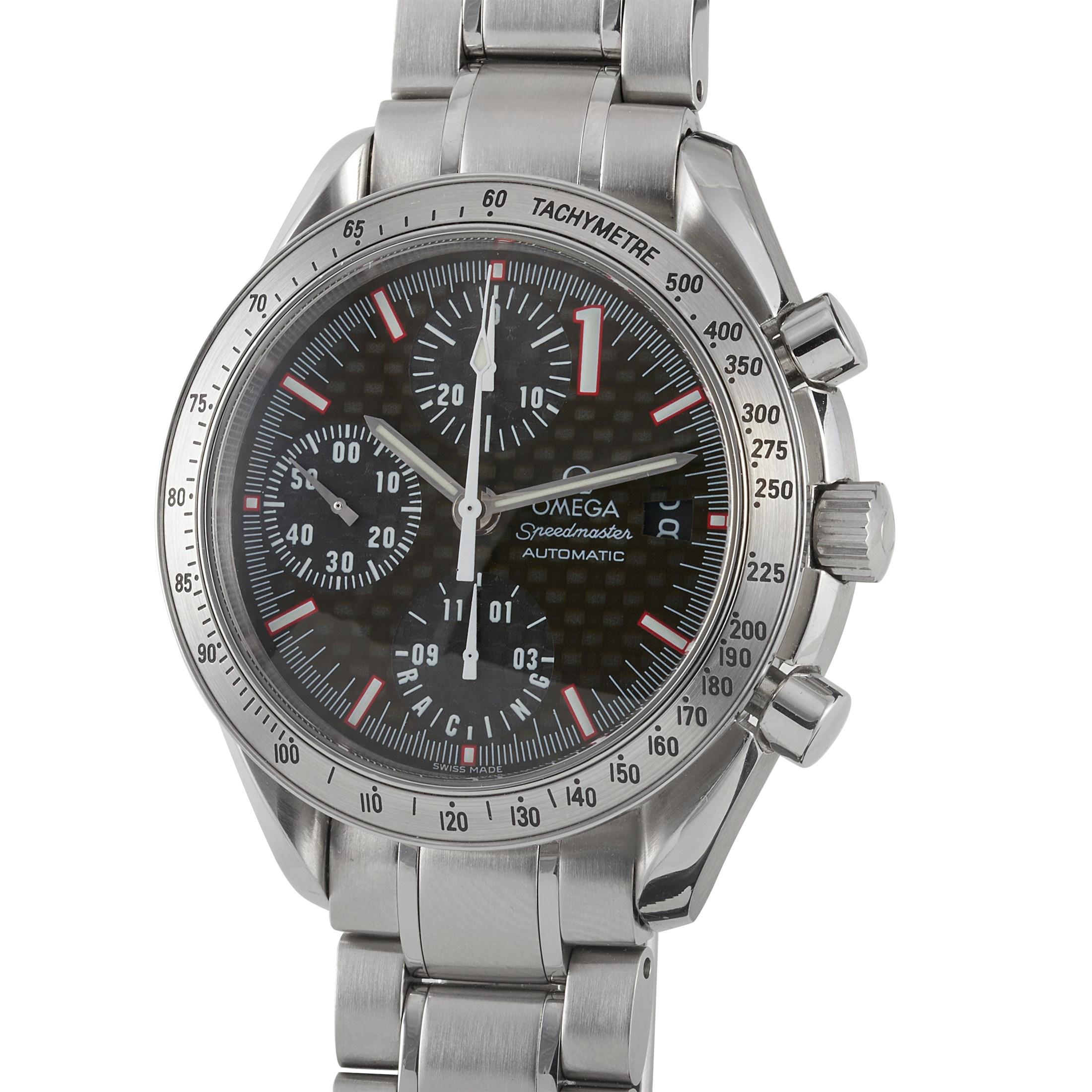 The Omega Speedmaster Date Michael Schumacher Racing, reference number 3519.50.00, is presented in an edition limited to 11,111 pieces, in celebration of Michael Schumacher’s win of the 2001 Formula One World Championship.

The watch boasts a