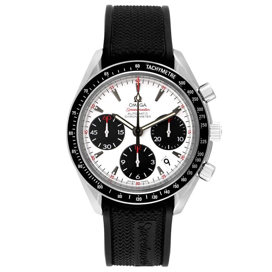 Omega Speedmaster Datum Panda Zifferblatt Stahl Uhr 323.30.40.40.04.001. COSC-zertifiziertes automatisches Chronographenwerk von Omega. Kaliber 3304. Rundes Edelstahlgehäuse mit einem Durchmesser von 40,0 mm und polierten, abgeschrägten Kanten,