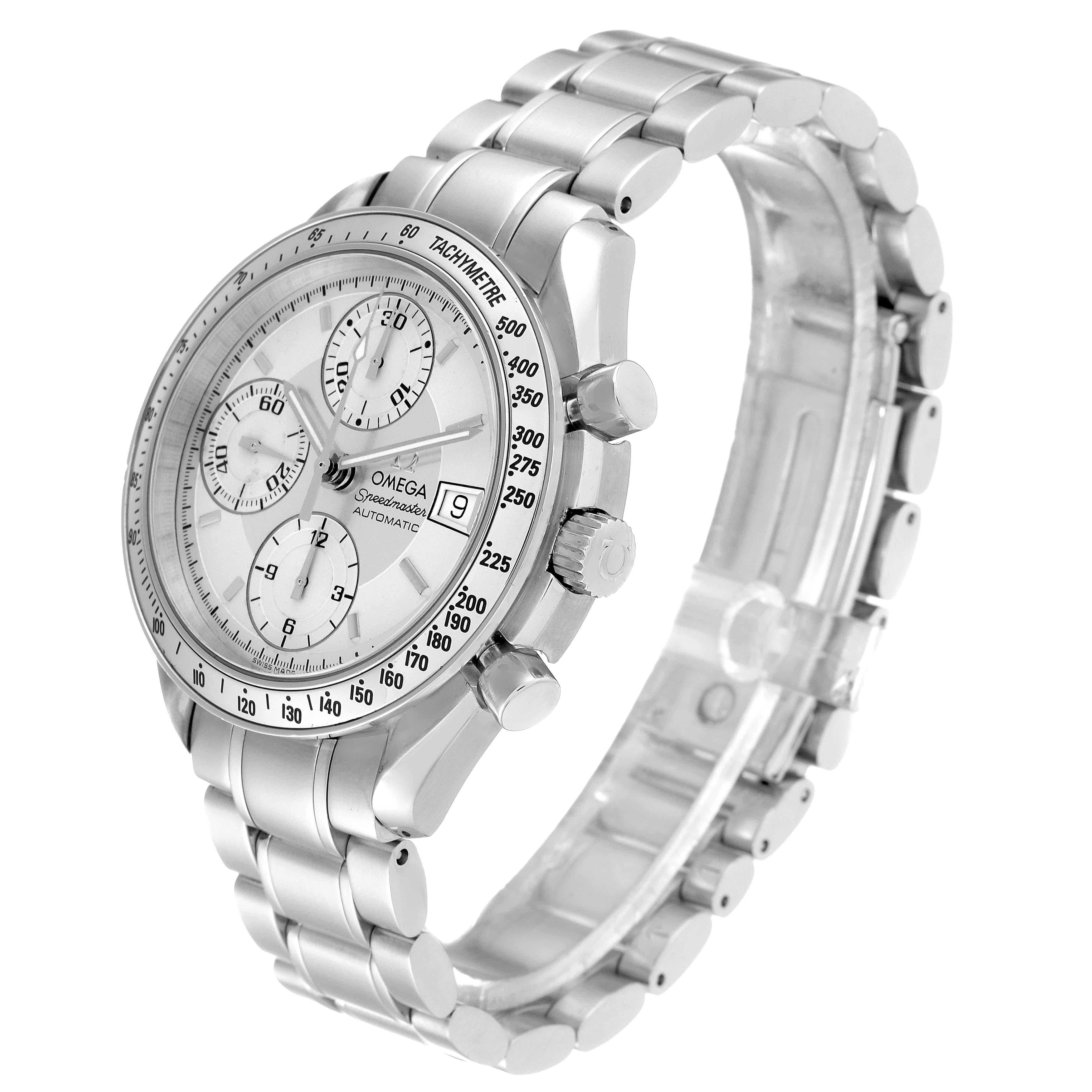 Men's Omega Speedmaster Date Silver Dial Automatic Steel Mens Watch 3513.30.00 Card For Sale