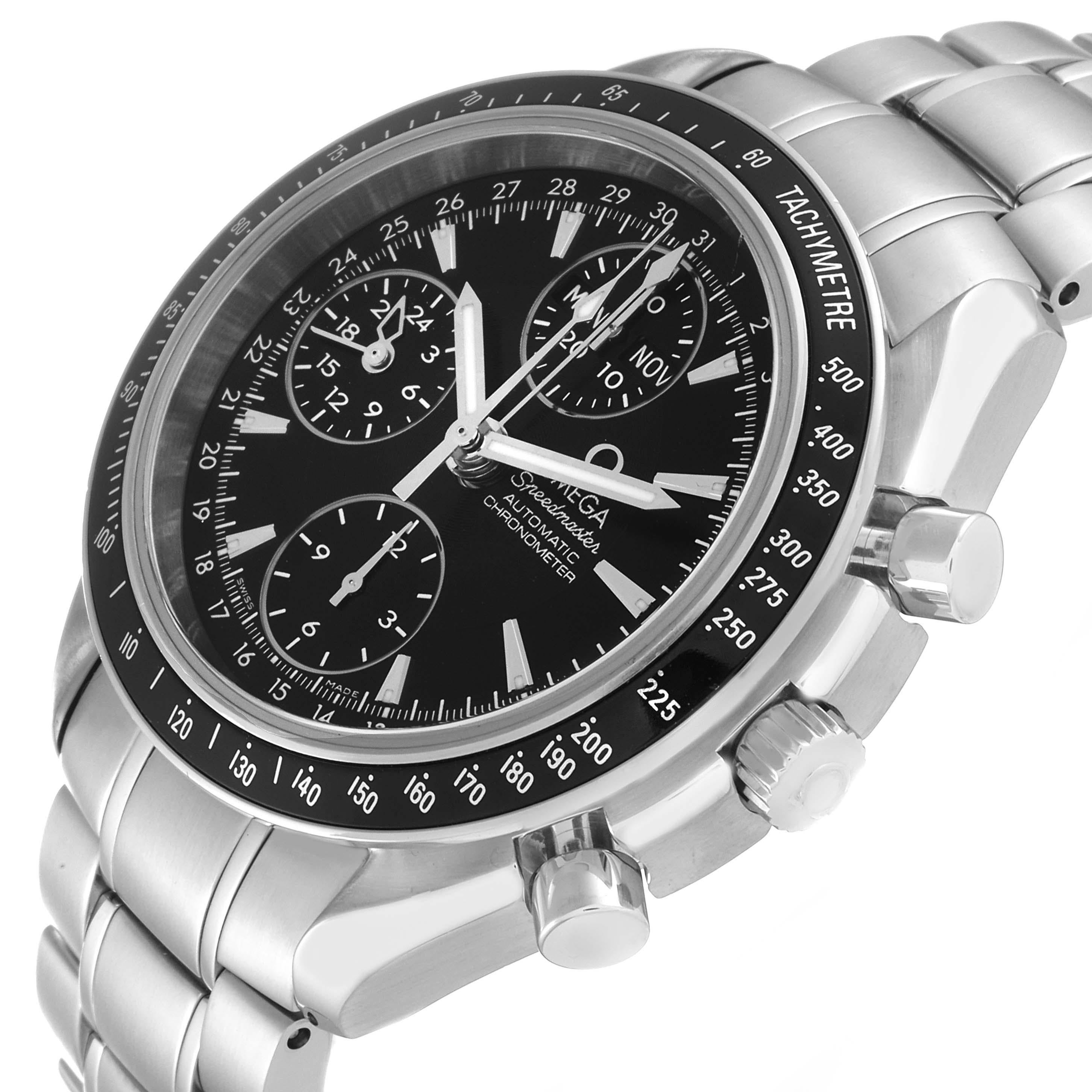 Omega Speedmaster Day-Date 40 Steel Chronograph Mens Watch 3220.50.00 Card For Sale 1