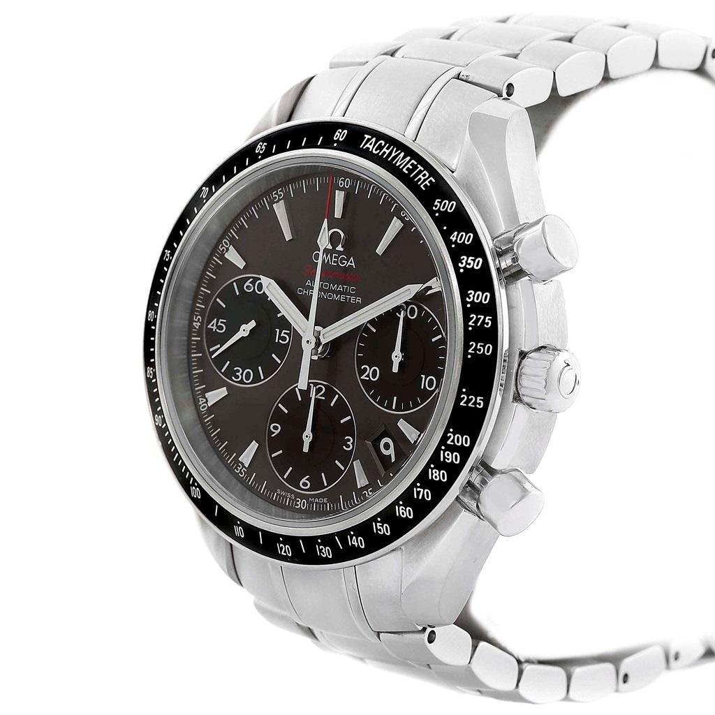 Omega Speedmaster Day Date Automatic Watch 323.30.40.40.06.001 Box Card. Automatic self-winding chronograph movement. Stainless steel round case 40.0 mm in diameter. Fixed black ion-plated bezel with tachymetre function. Scratch-resistant sapphire