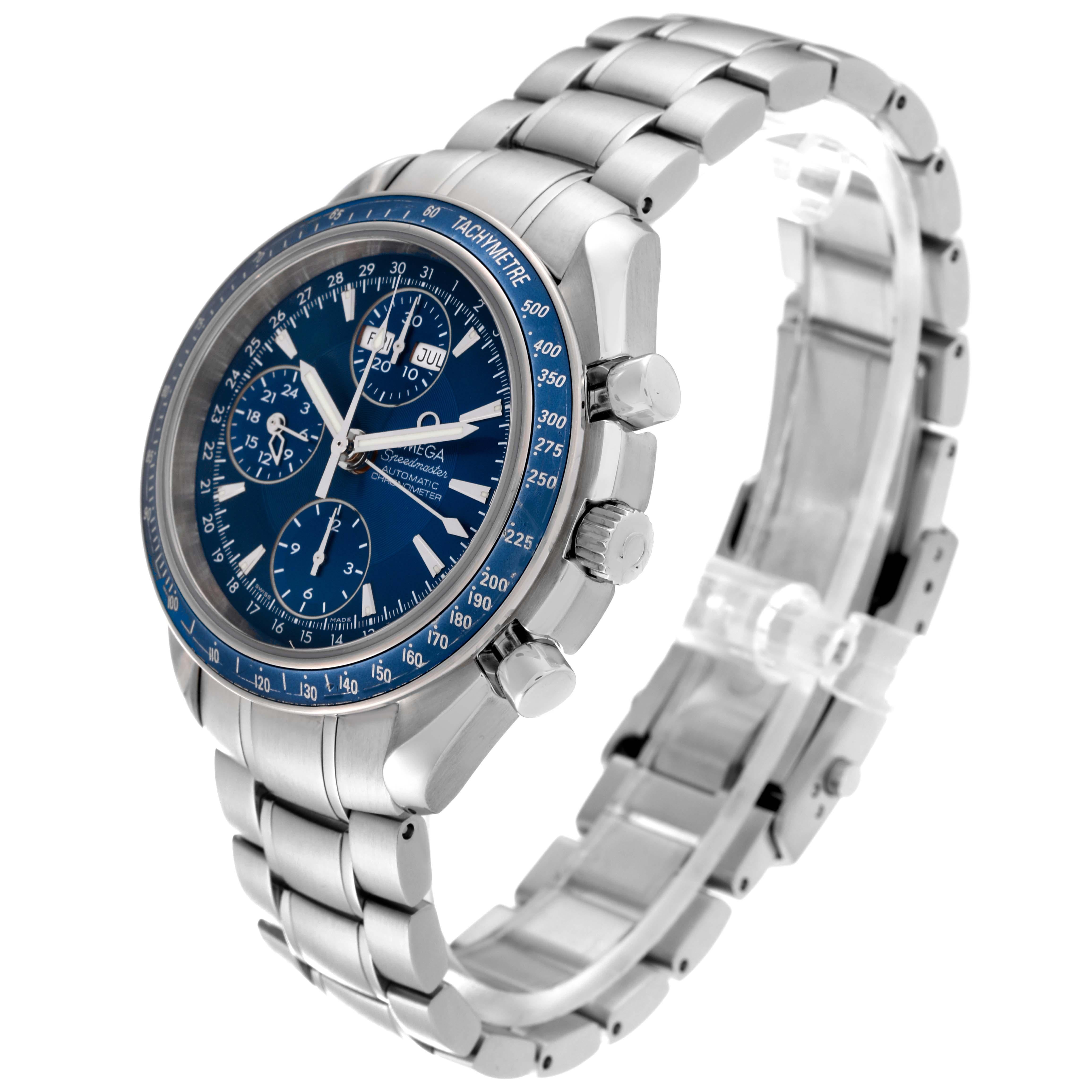 Omega Speedmaster Day Date Blue Dial Chronograph Steel Mens Watch 3222.80.00 For Sale 2