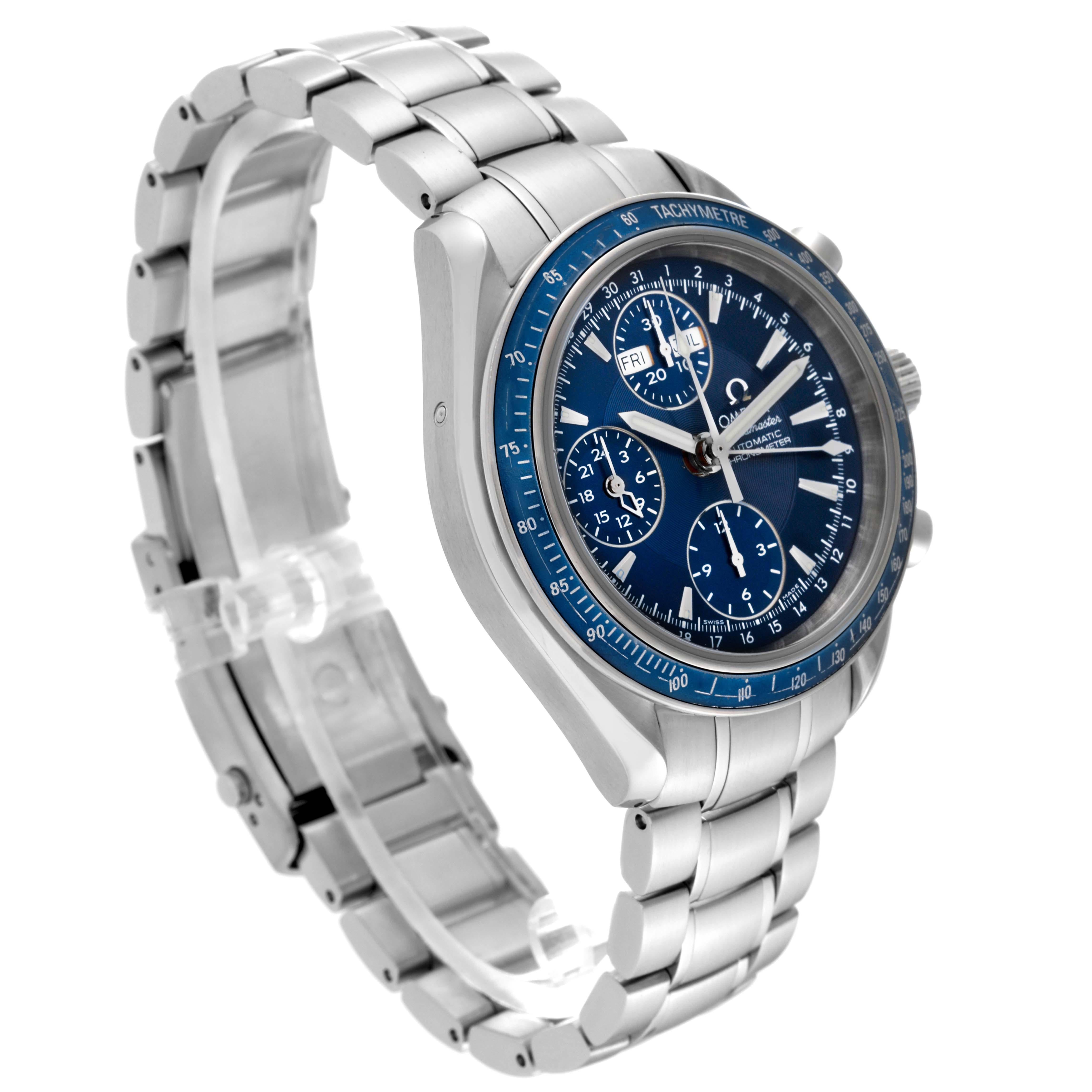 Omega Speedmaster Day Date Blue Dial Chronograph Steel Mens Watch 3222.80.00 For Sale 3