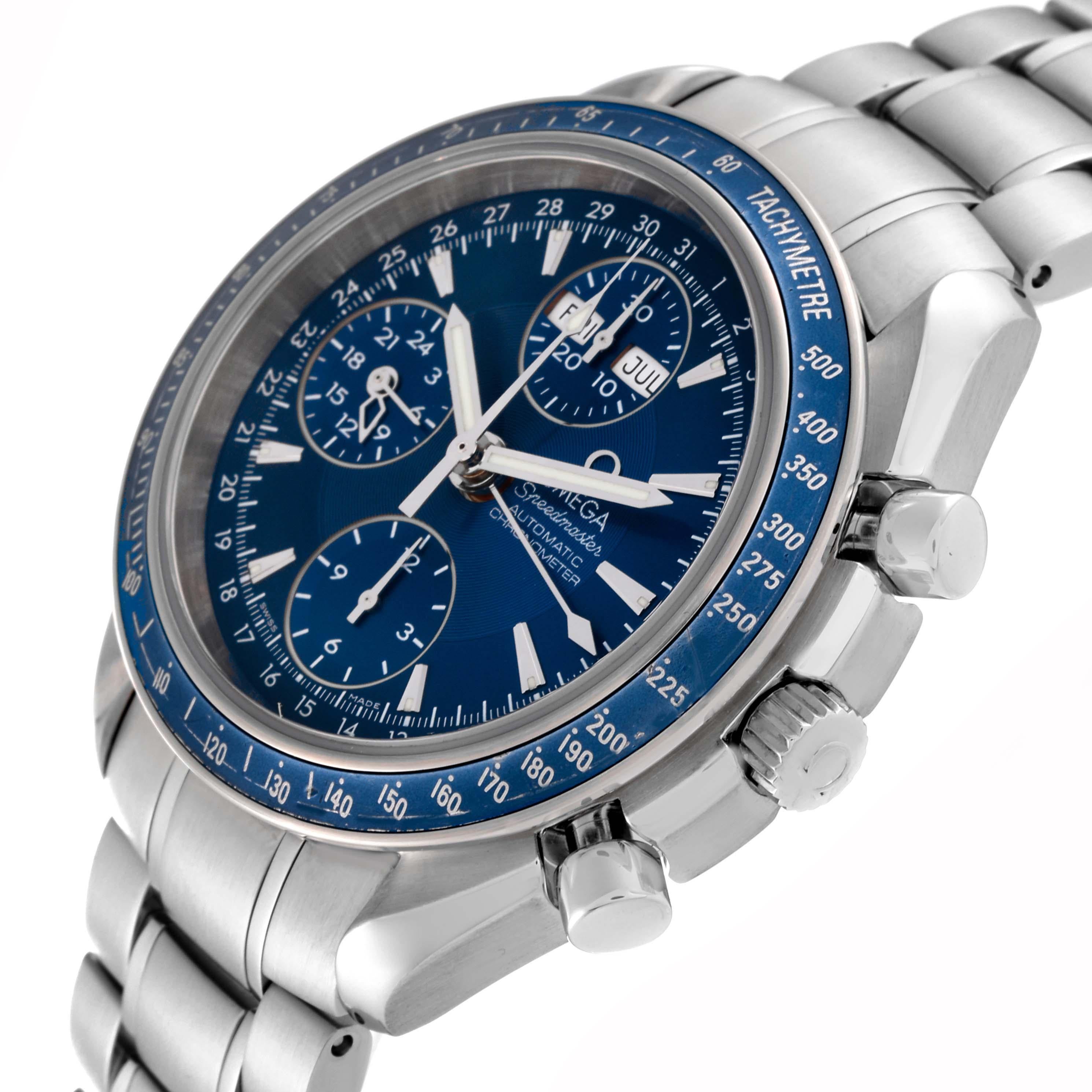 Omega Speedmaster Day Date Blue Dial Chronograph Steel Mens Watch 3222.80.00 For Sale 4