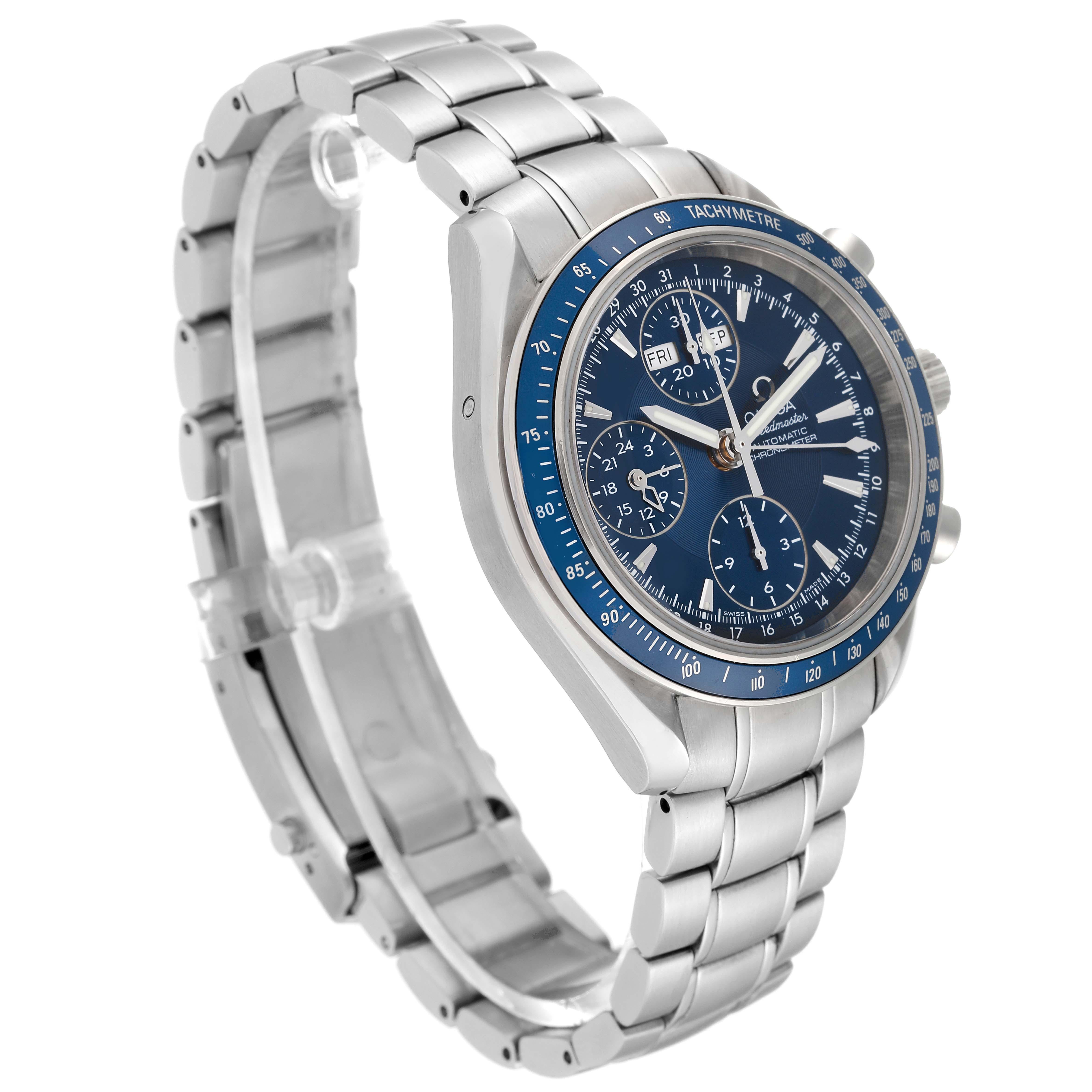 Omega Speedmaster Day Date Blue Dial Chronograph Steel Mens Watch 2